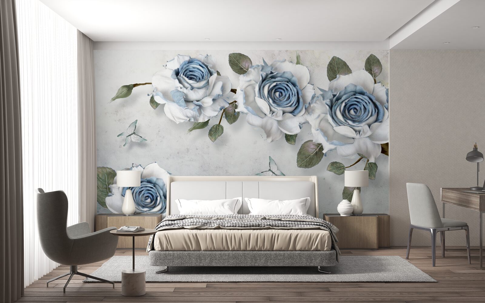 Fototapeta imponujące śnieżnobiałe pąki z niebieskim środkiem