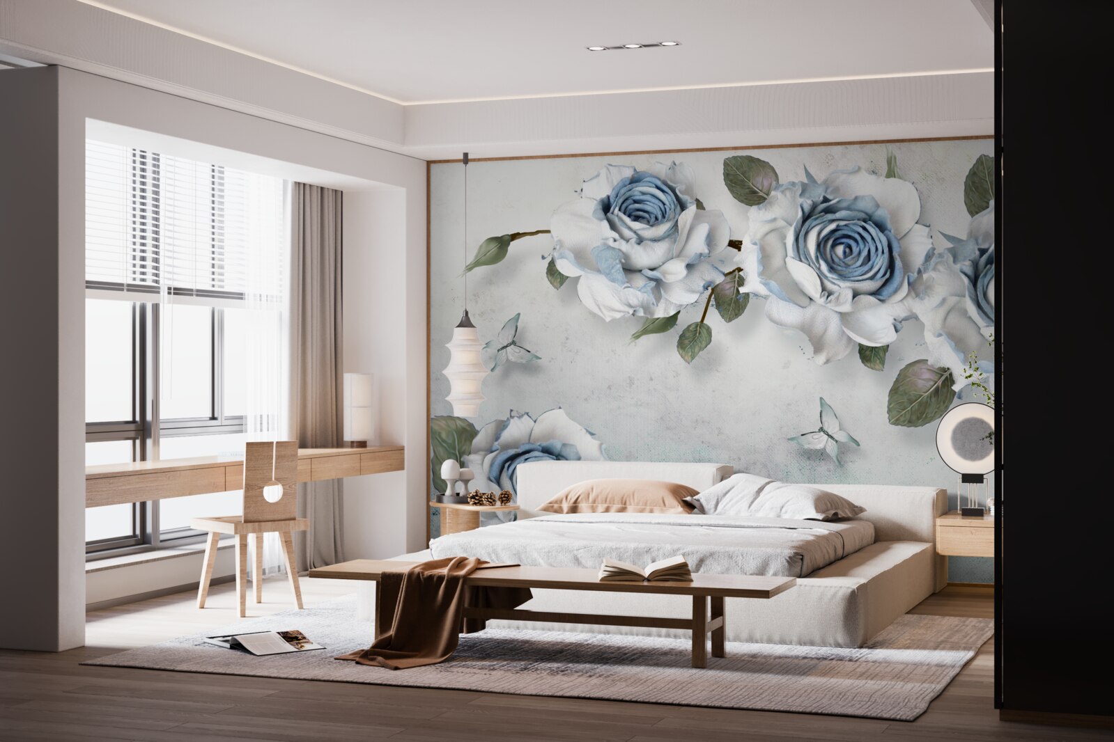 Fototapeta imponujące śnieżnobiałe pąki z niebieskim środkiem