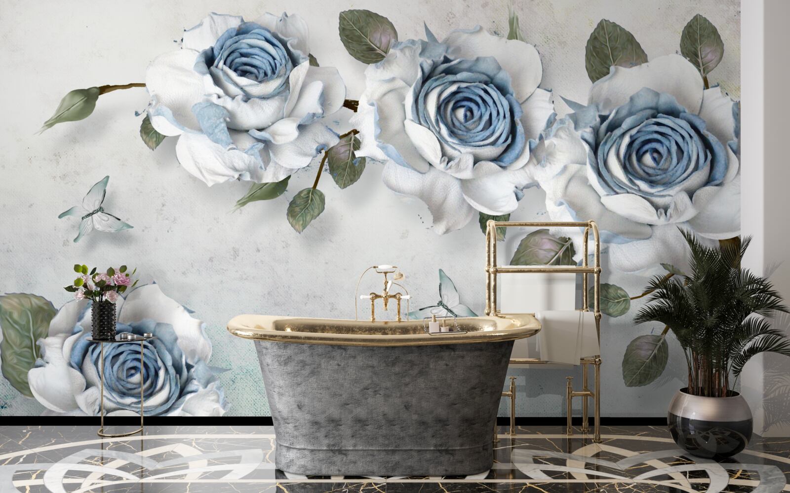 Fototapeta imponujące śnieżnobiałe pąki z niebieskim środkiem