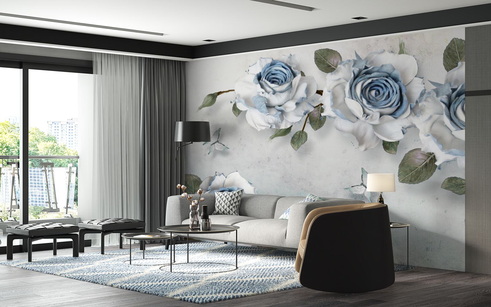 Fototapeta imponujące śnieżnobiałe pąki z niebieskim środkiem