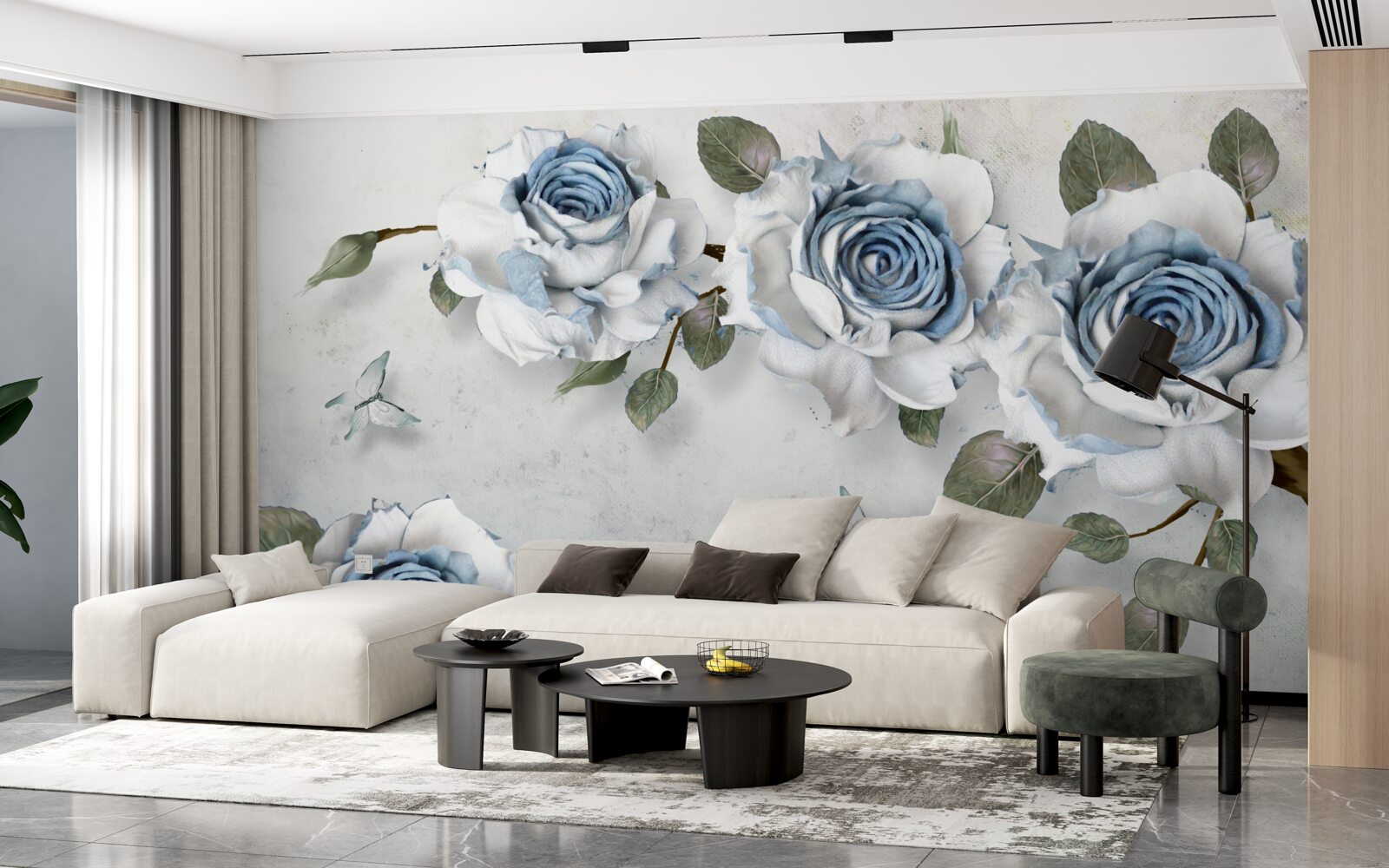 Fototapeta imponujące śnieżnobiałe pąki z niebieskim środkiem