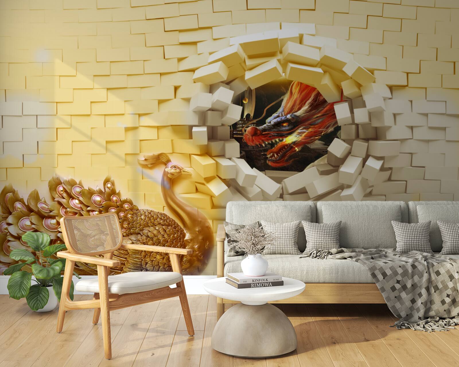 Fototapeta Ściana zostaje zniszczona przez pawia