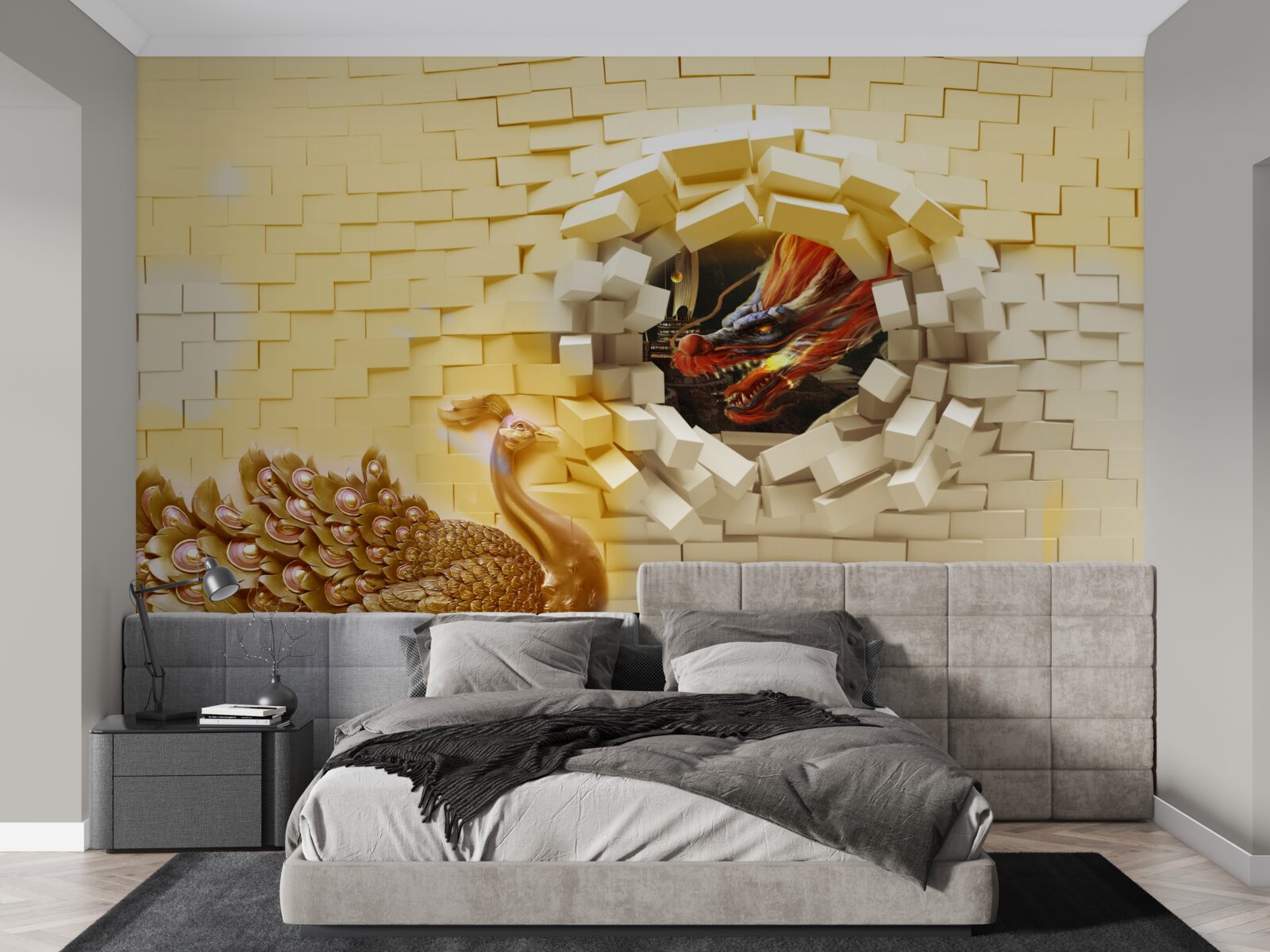 Fototapeta Ściana zostaje zniszczona przez pawia