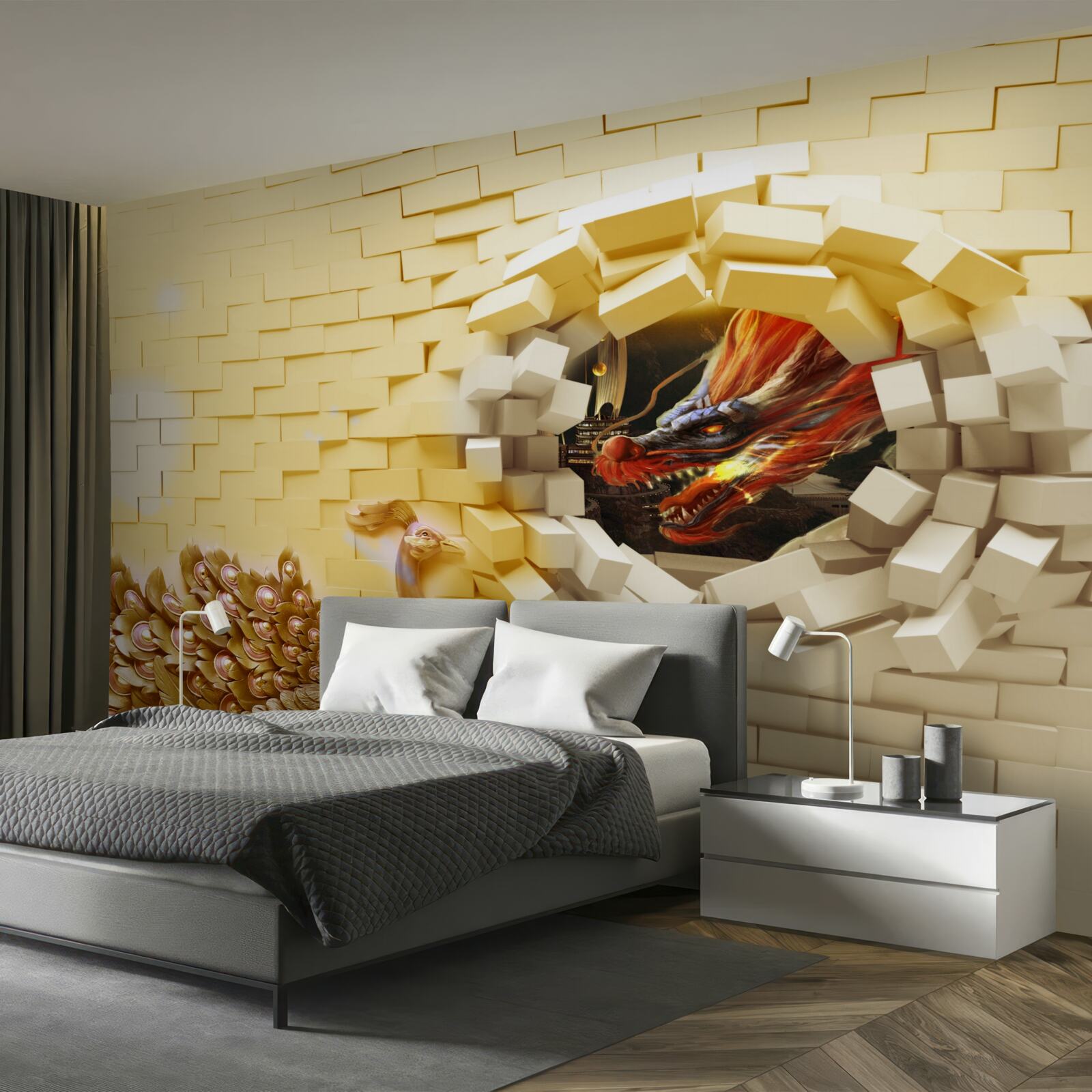 Fototapeta Ściana zostaje zniszczona przez pawia