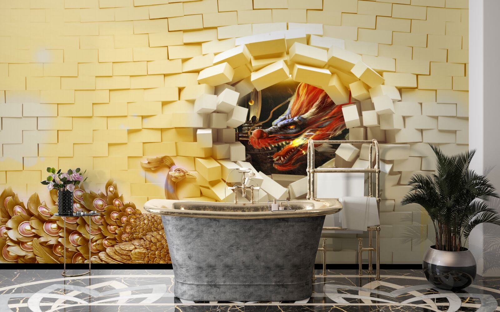 Fototapeta Ściana zostaje zniszczona przez pawia