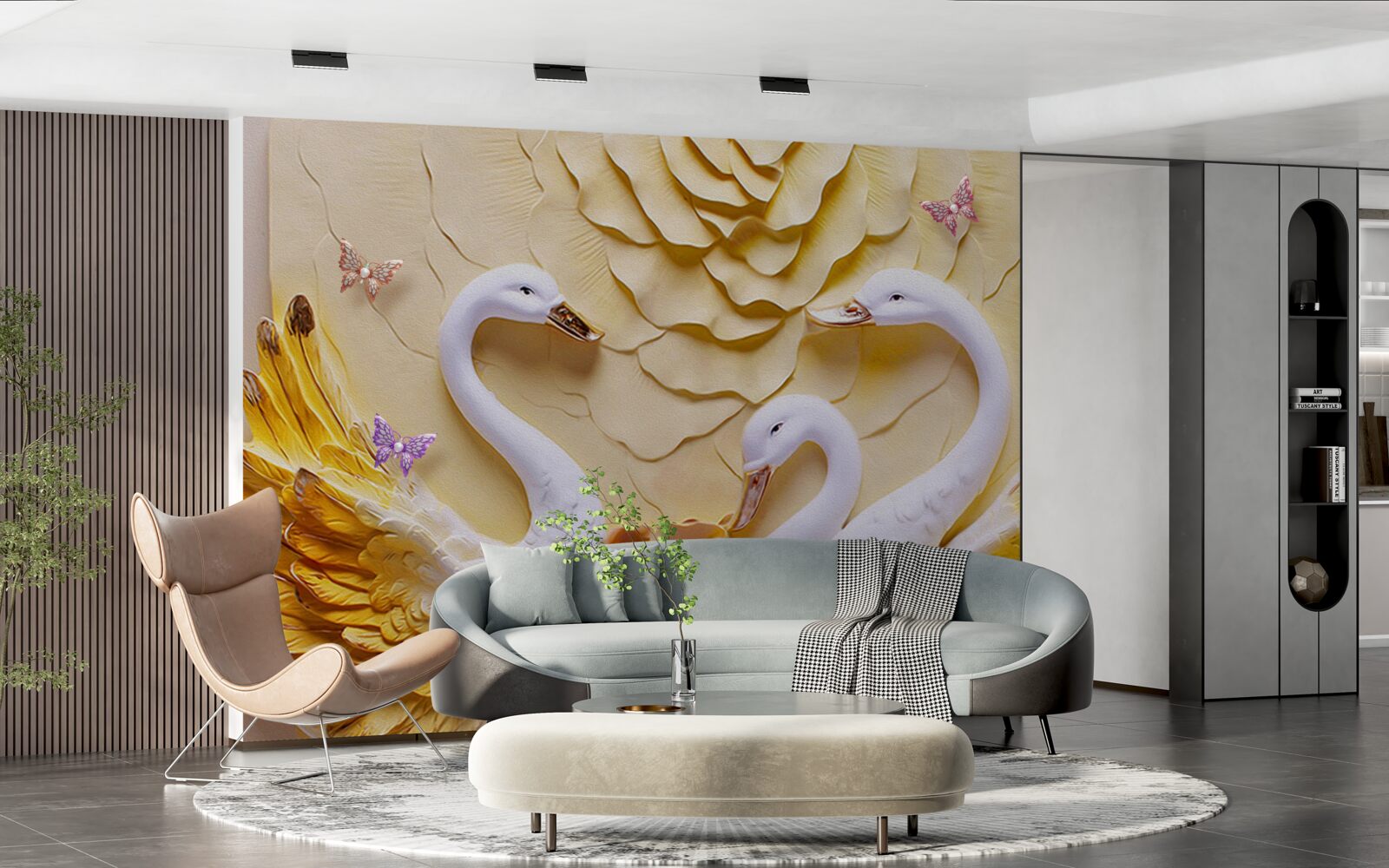 Fototapeta łabędzie są białe ze skrzydłami oplecionymi złotem