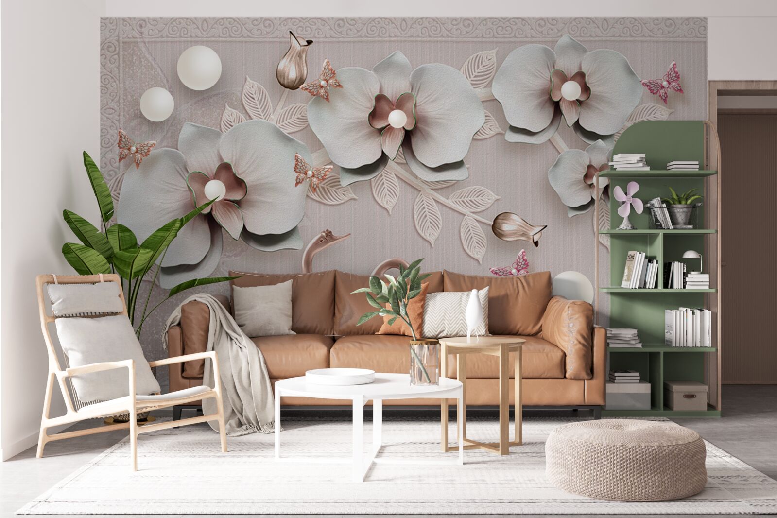 Fototapeta wśród wodnych kwiatów pływają ozdobione złotem łabędzie