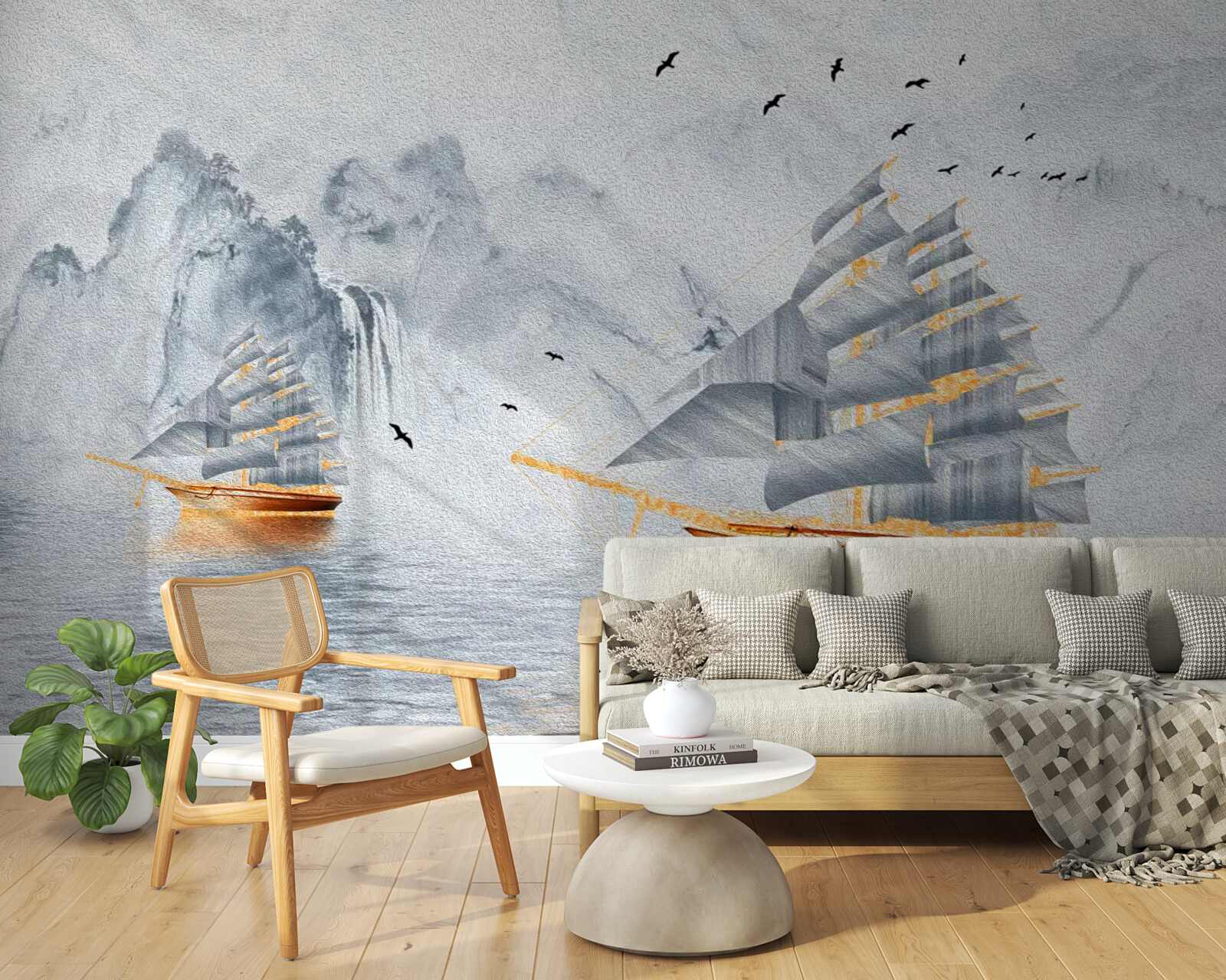 Fototapeta z portu wypływa malowniczy statek na żaglach