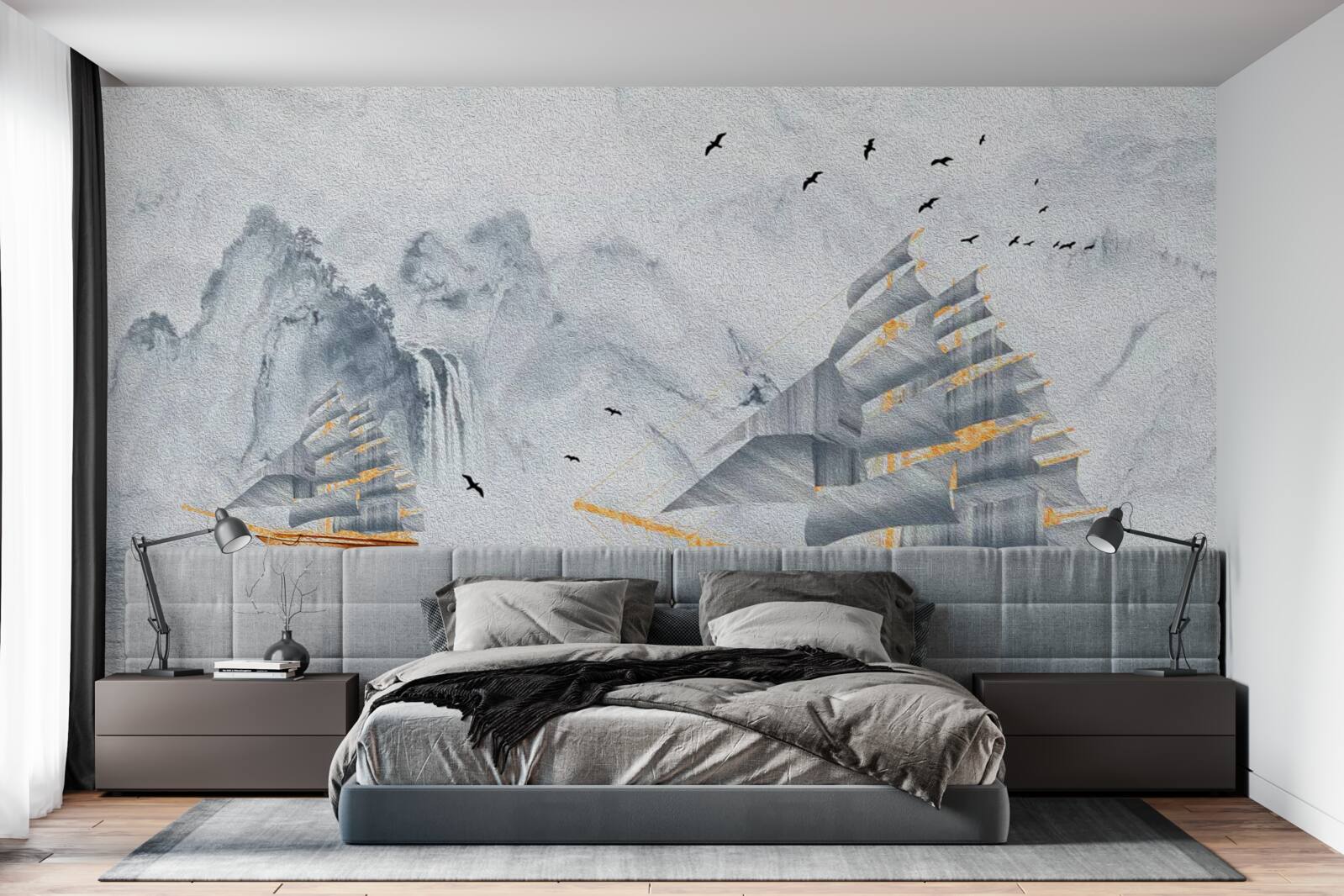 Fototapeta z portu wypływa malowniczy statek na żaglach