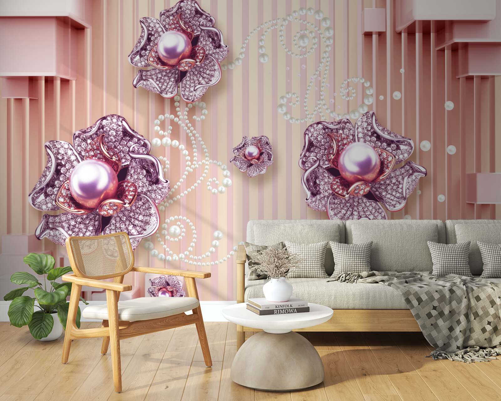 Fototapeta kwiaty diamentowe i perłowe na różowym tle