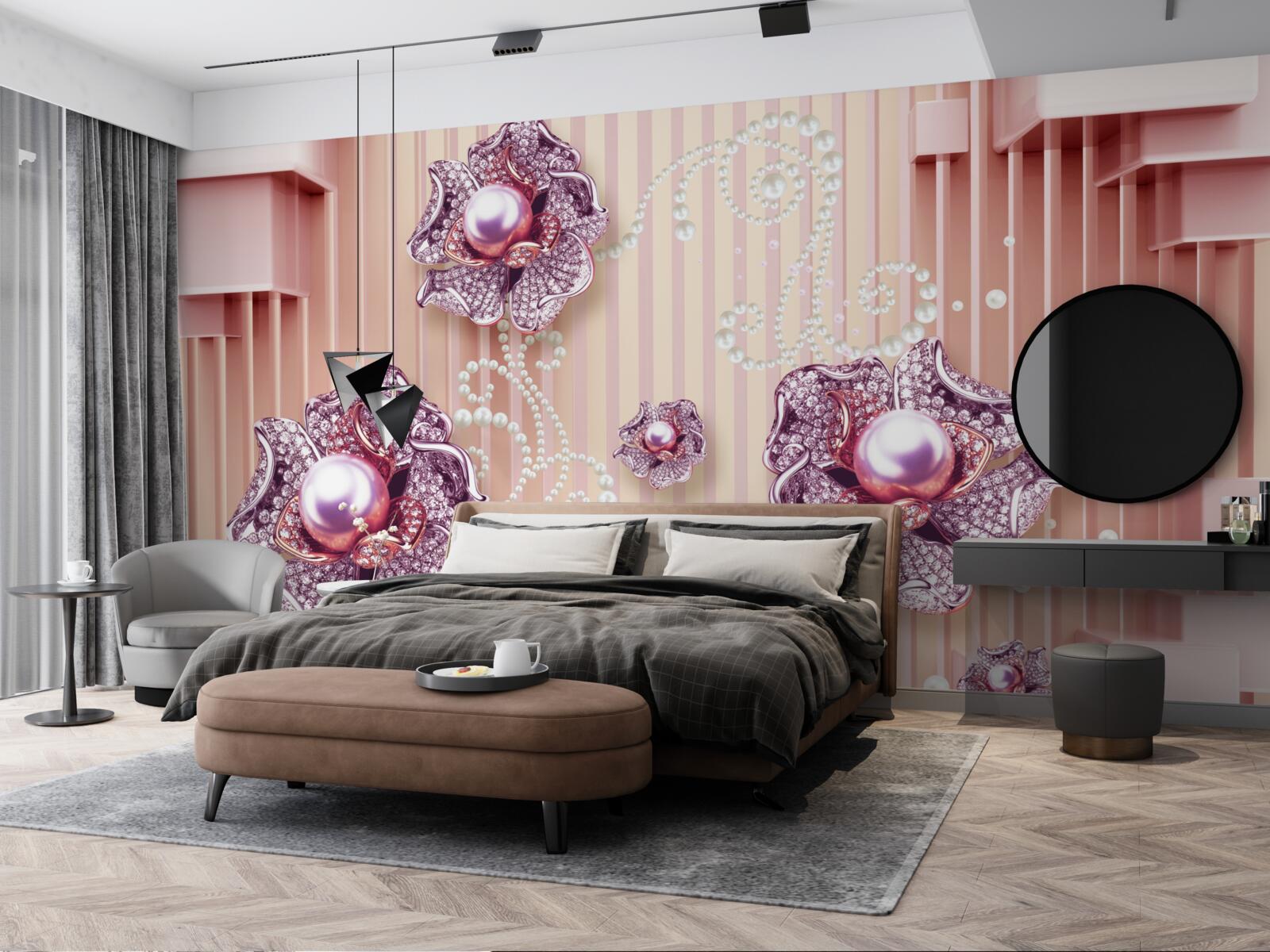 Fototapeta kwiaty diamentowe i perłowe na różowym tle