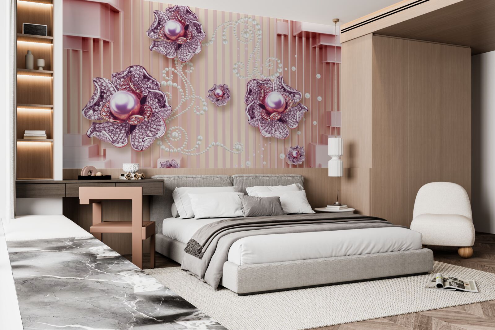 Fototapeta kwiaty diamentowe i perłowe na różowym tle