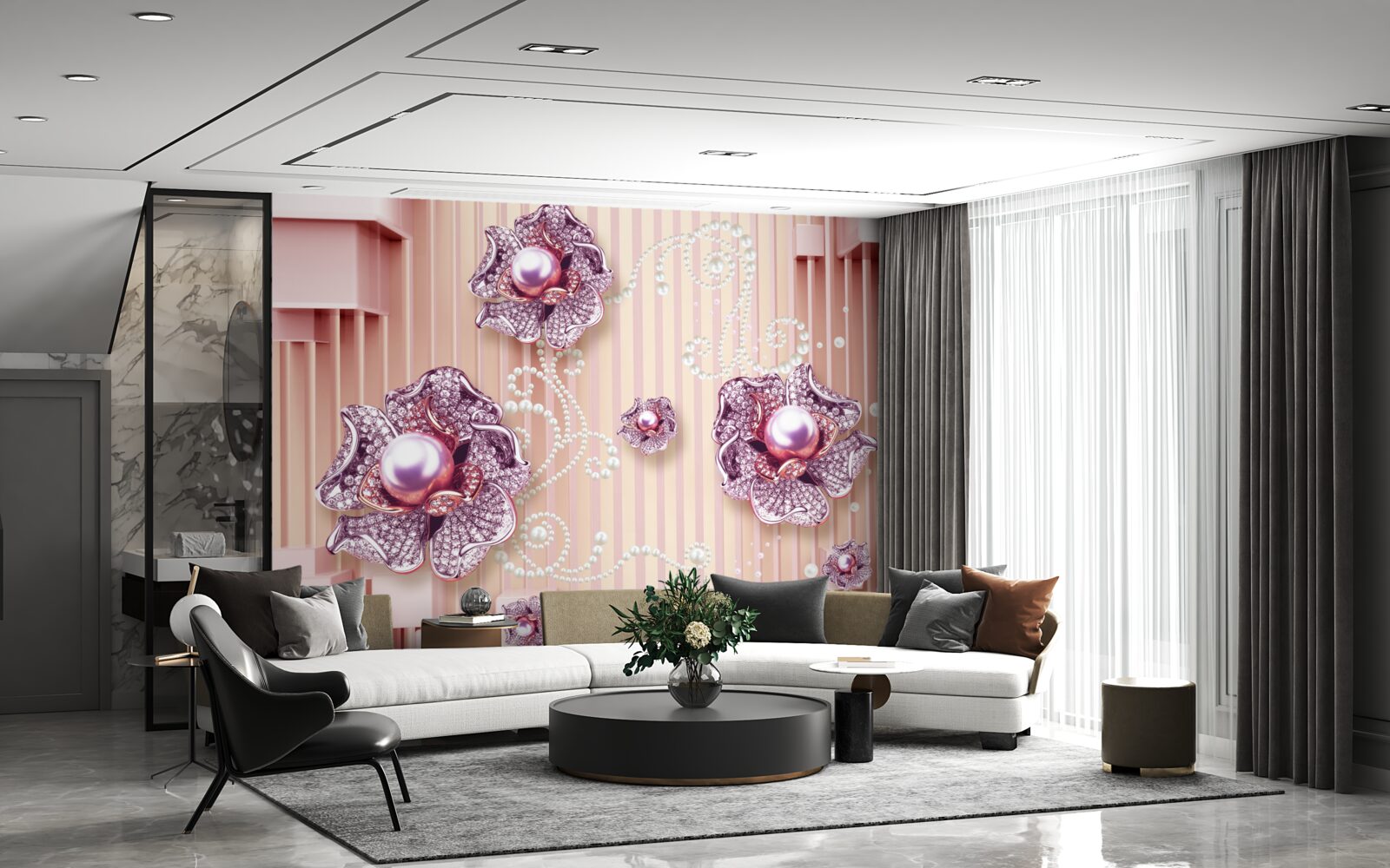 Fototapeta kwiaty diamentowe i perłowe na różowym tle