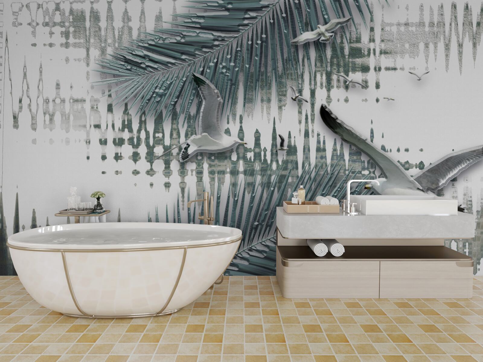 Fototapeta mewy i pióra