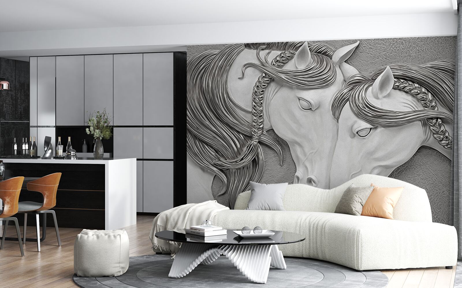 Fototapeta płaskorzeźba przedstawiająca zakochane konie