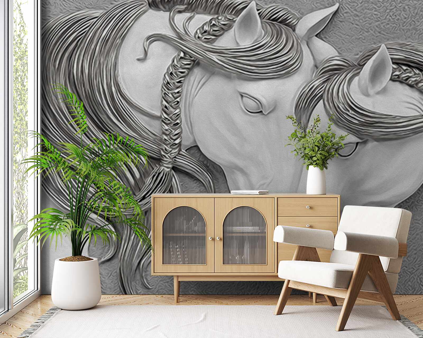 Fototapeta płaskorzeźba przedstawiająca zakochane konie