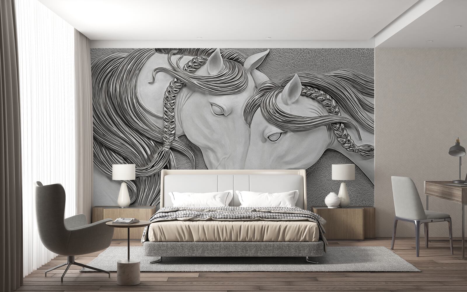 Fototapeta płaskorzeźba przedstawiająca zakochane konie