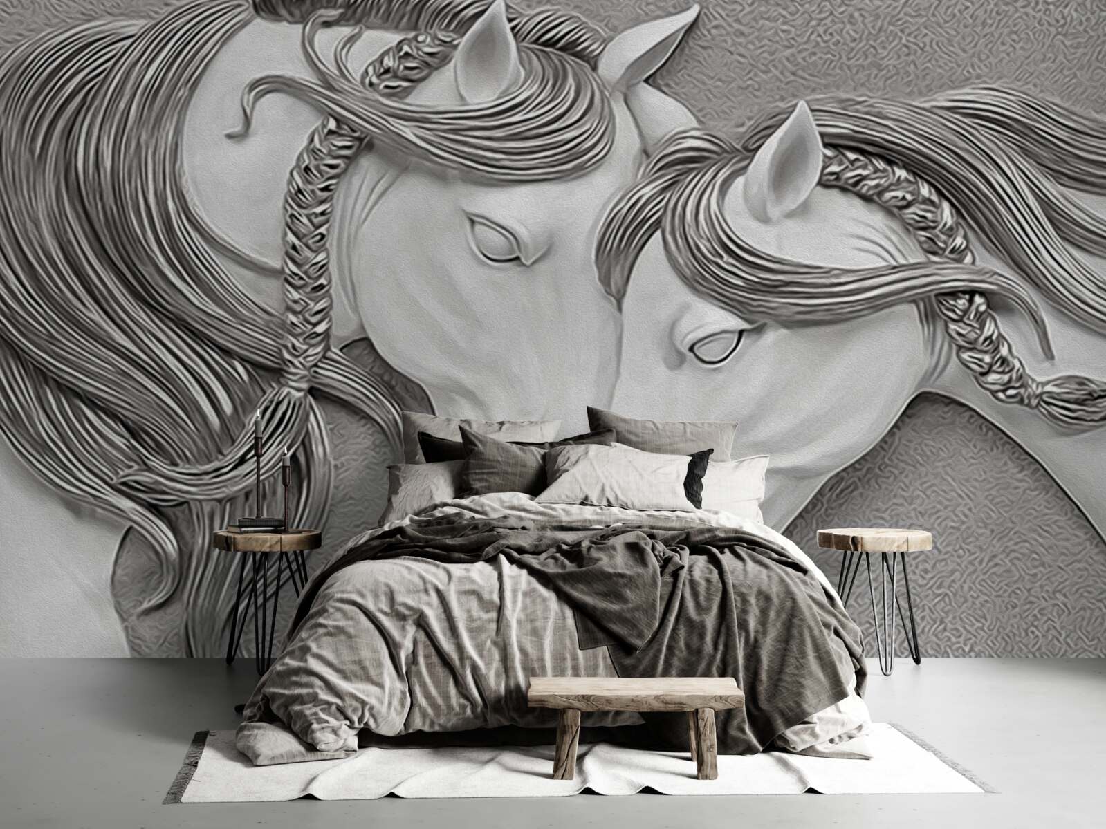 Fototapeta płaskorzeźba przedstawiająca zakochane konie