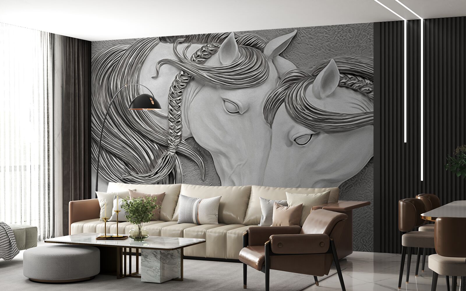 Fototapeta płaskorzeźba przedstawiająca zakochane konie