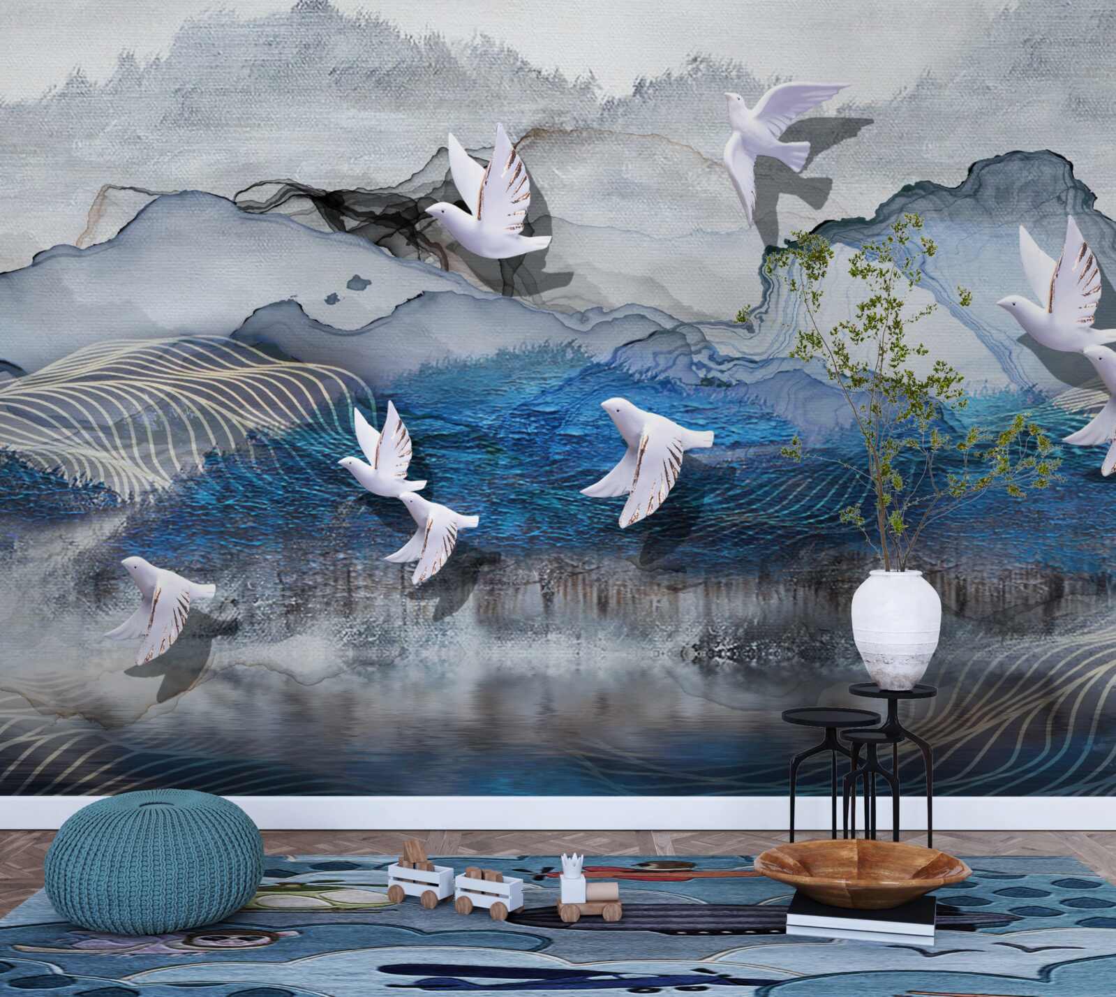 Fototapeta Łabędzie latają nad burzą