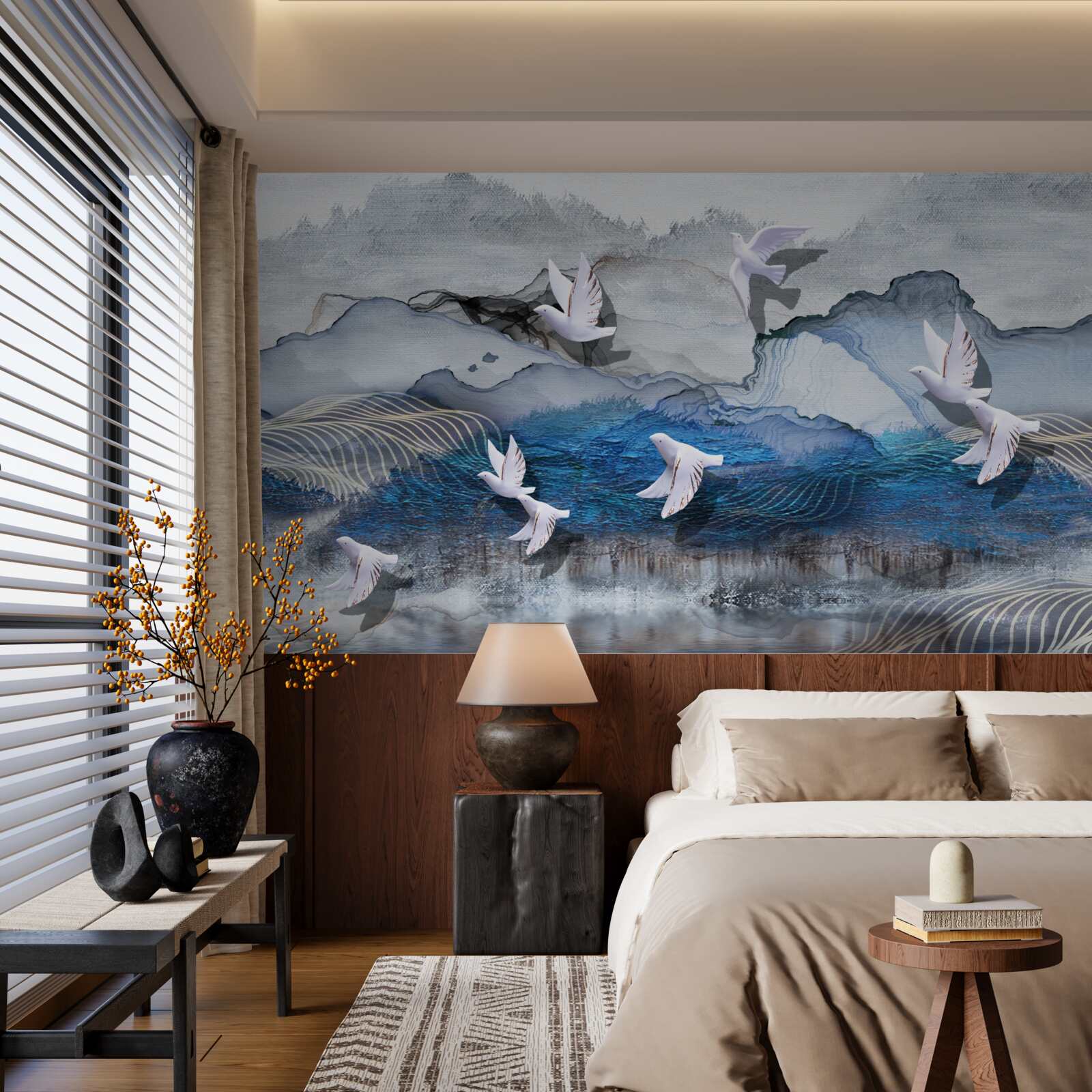 Fototapeta Łabędzie latają nad burzą