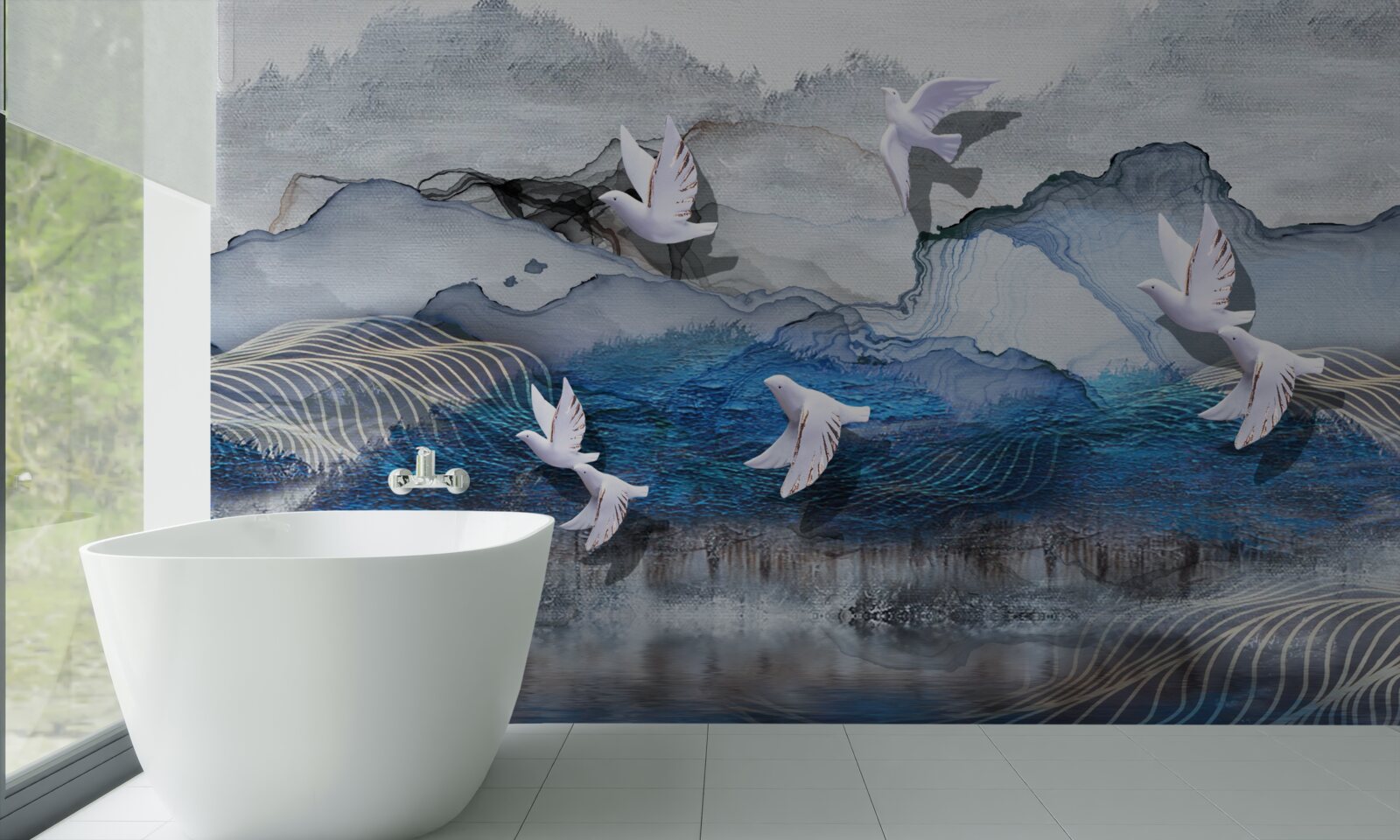 Fototapeta Łabędzie latają nad burzą