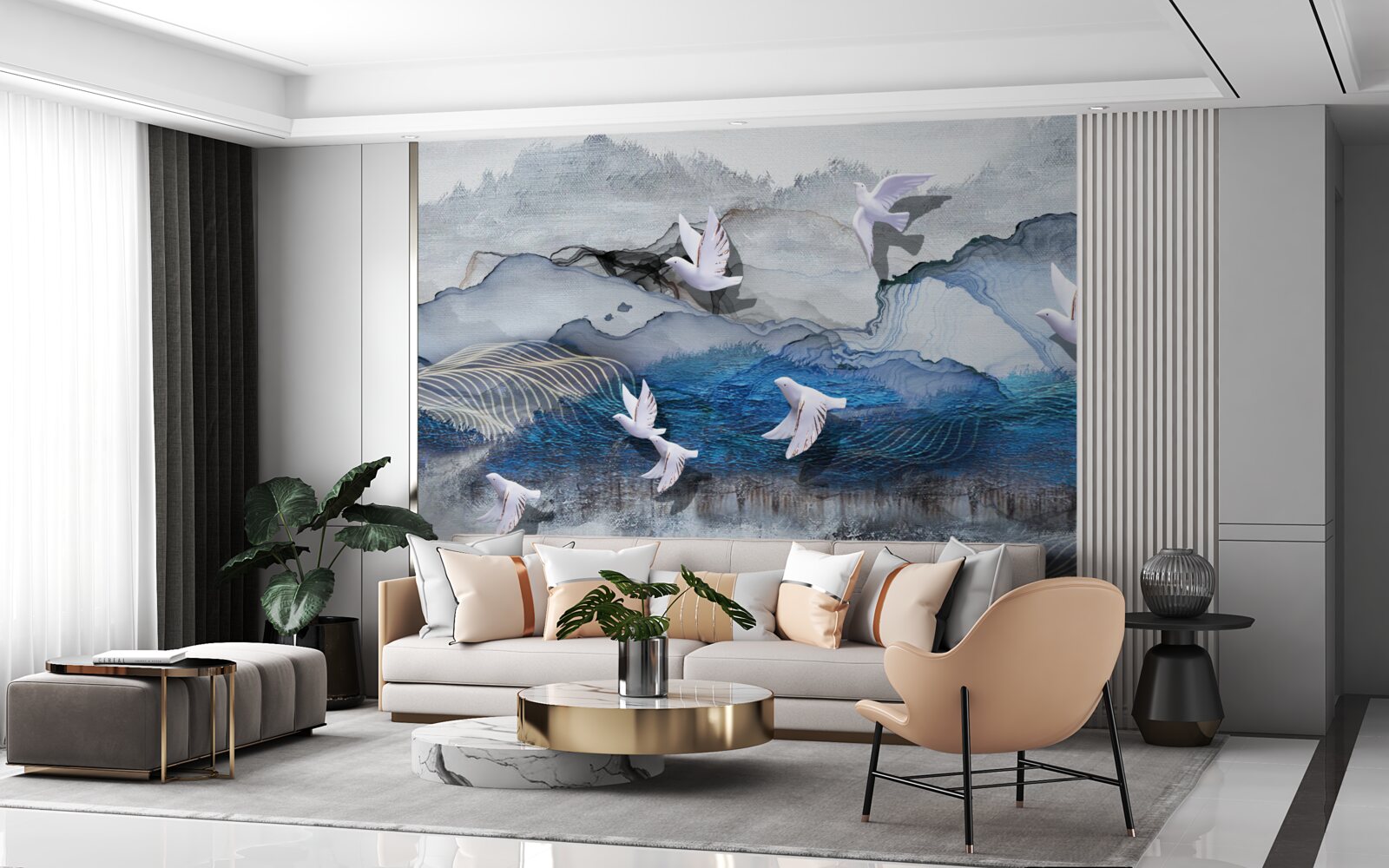 Fototapeta Łabędzie latają nad burzą