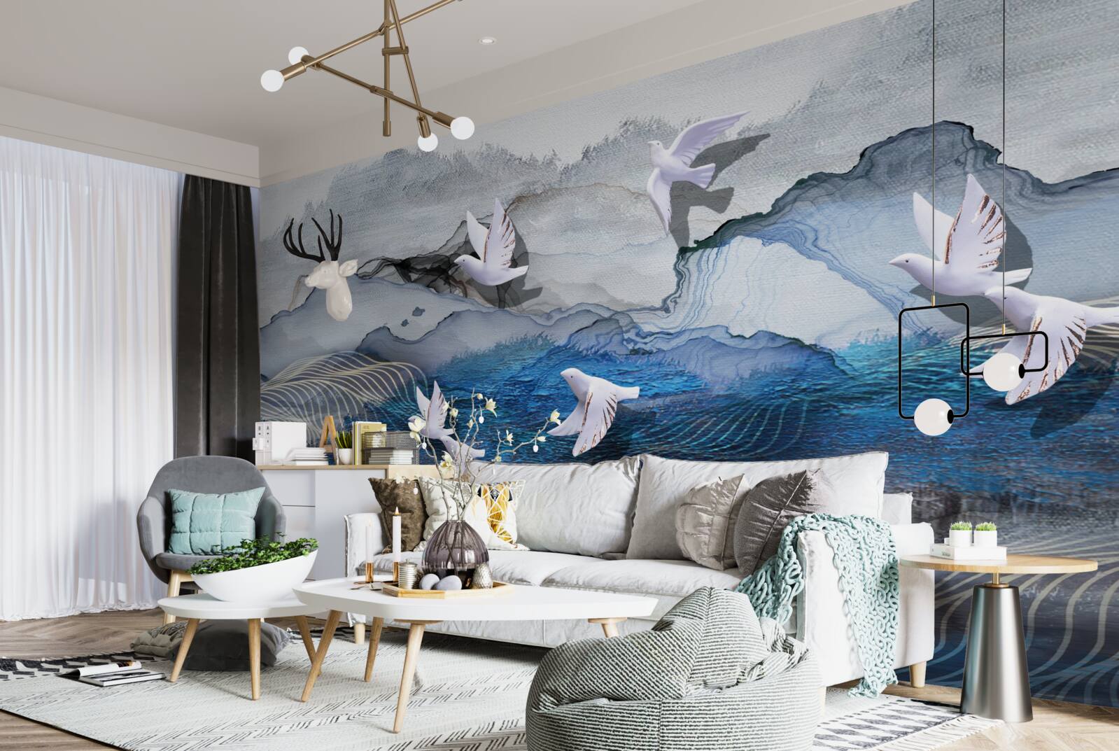 Fototapeta Łabędzie latają nad burzą