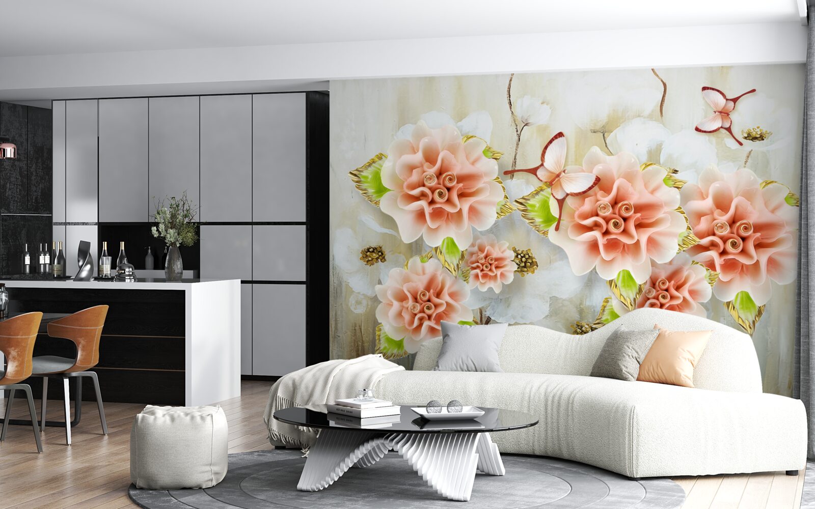 Fototapeta deszczowy czas ozdobiony jest delikatnymi kwiatami