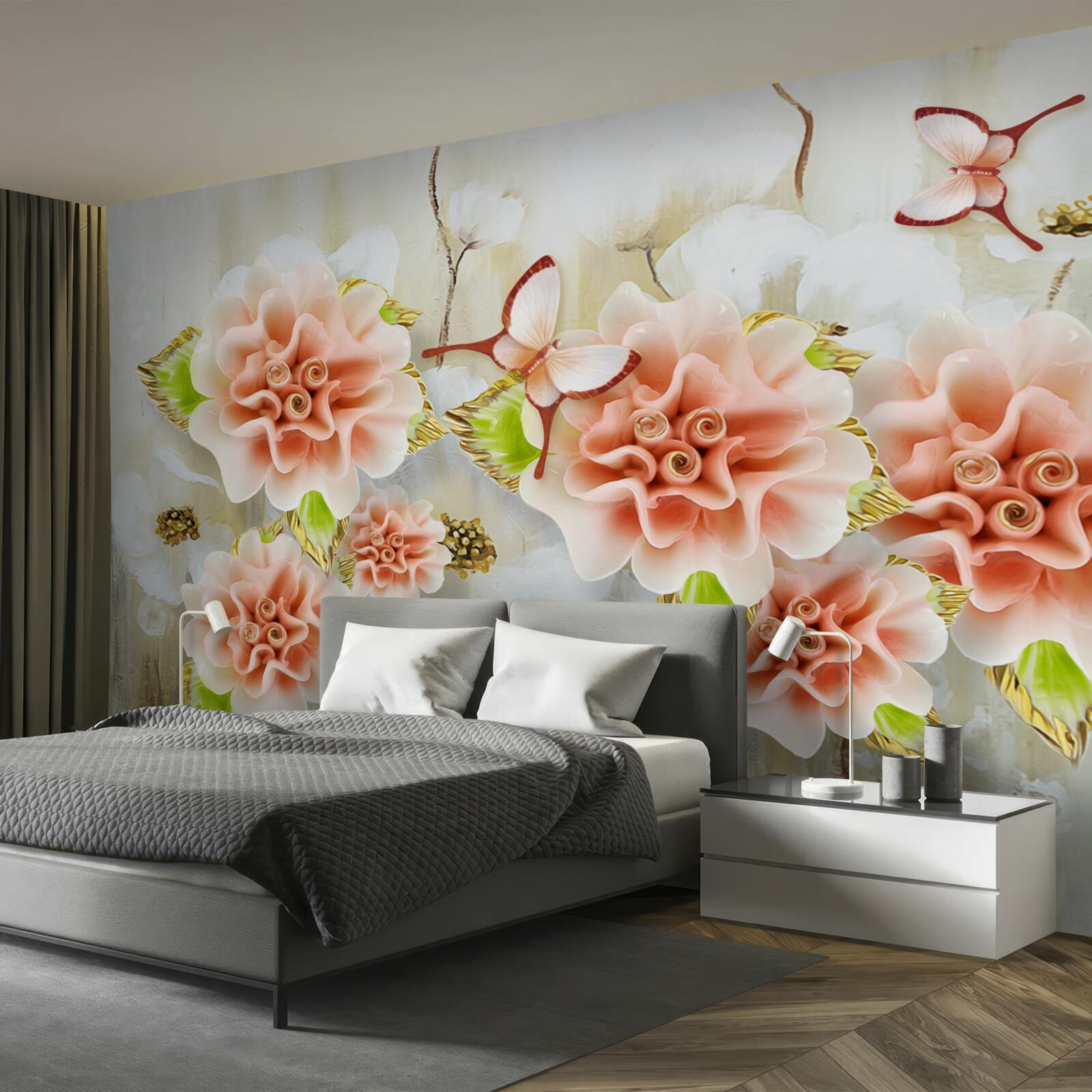 Fototapeta deszczowy czas ozdobiony jest delikatnymi kwiatami