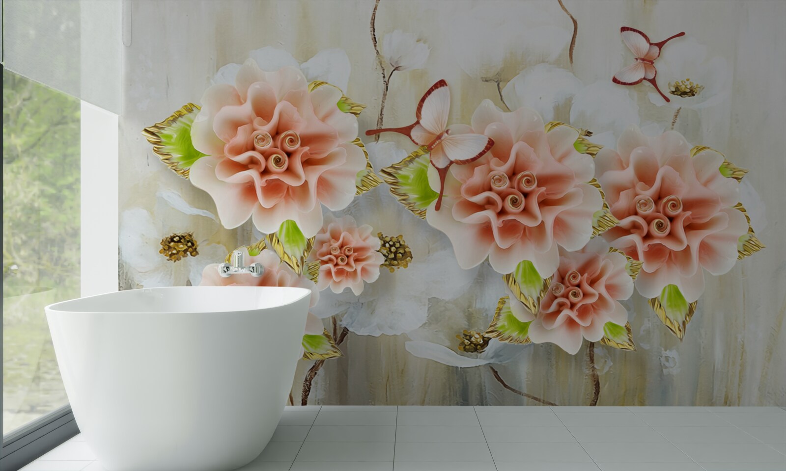 Fototapeta deszczowy czas ozdobiony jest delikatnymi kwiatami