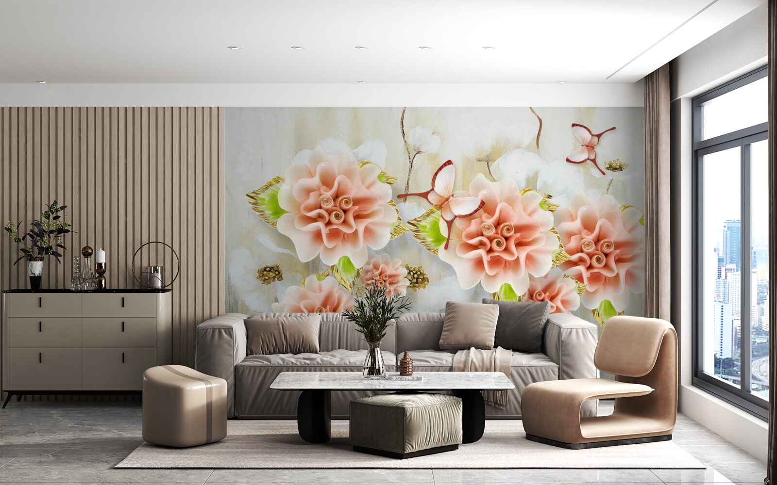 Fototapeta deszczowy czas ozdobiony jest delikatnymi kwiatami