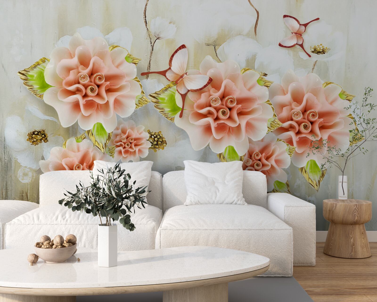 Fototapeta deszczowy czas ozdobiony jest delikatnymi kwiatami