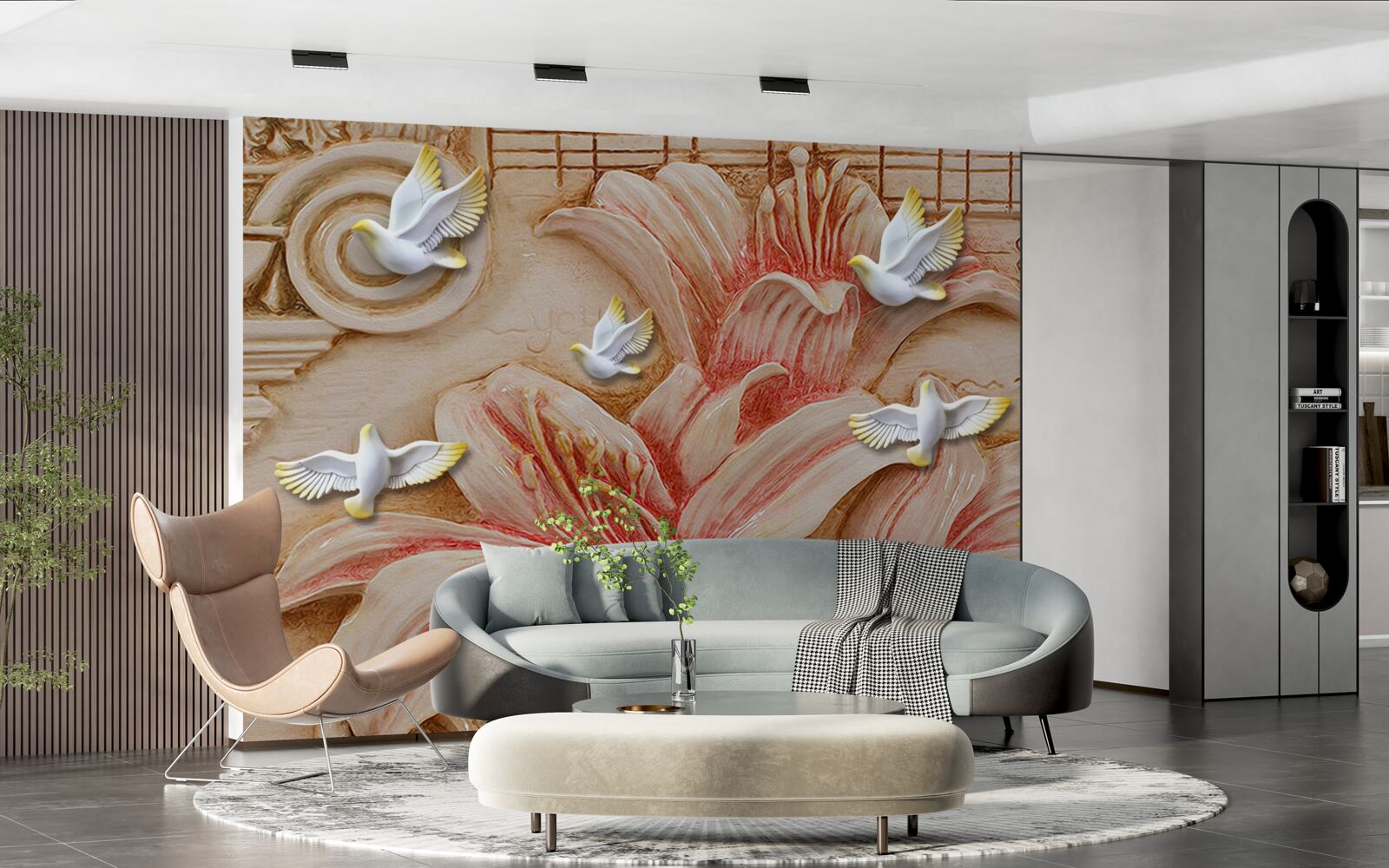 Fototapeta różowe lilie i lekkie łabędzie