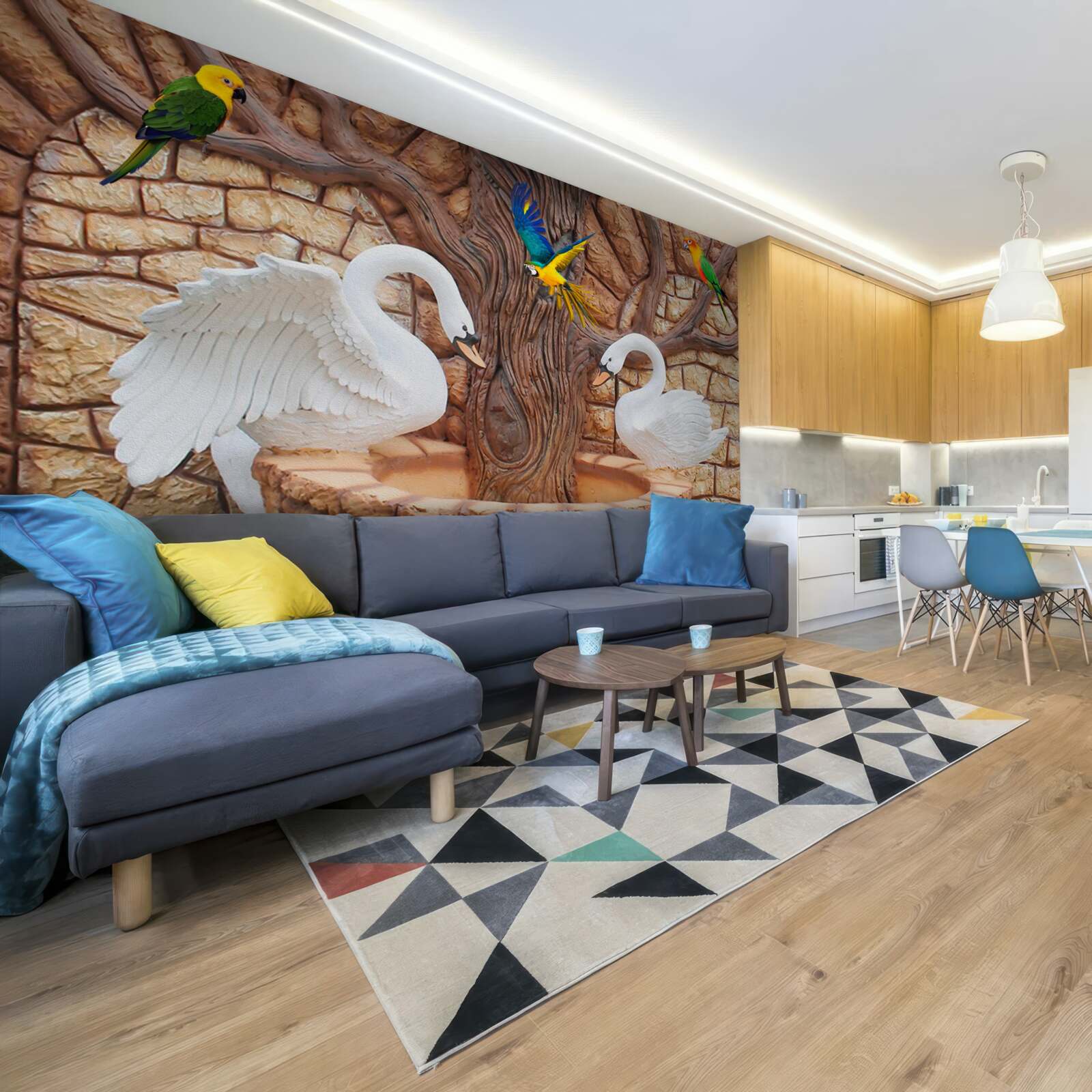 Fototapeta dwa łabędzie w pobliżu stawu