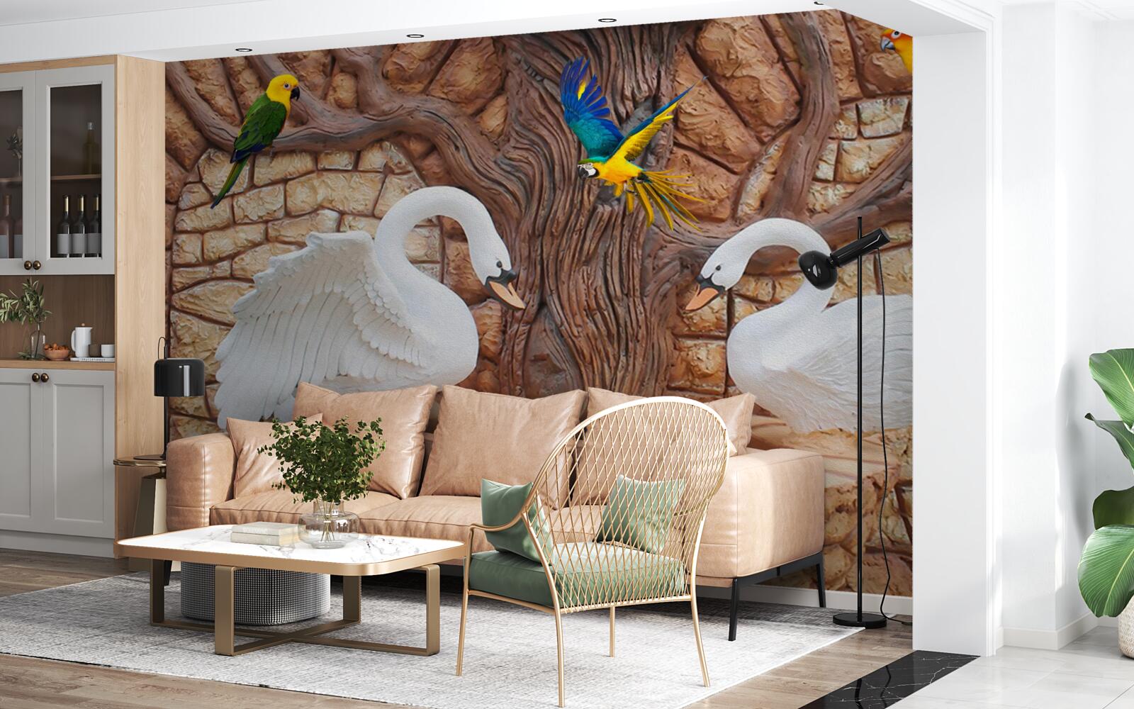 Fototapeta dwa łabędzie w pobliżu stawu