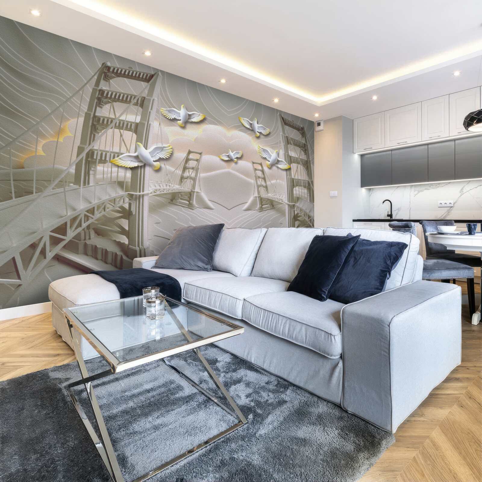 Fototapeta odbicie łabędzi nad mostami