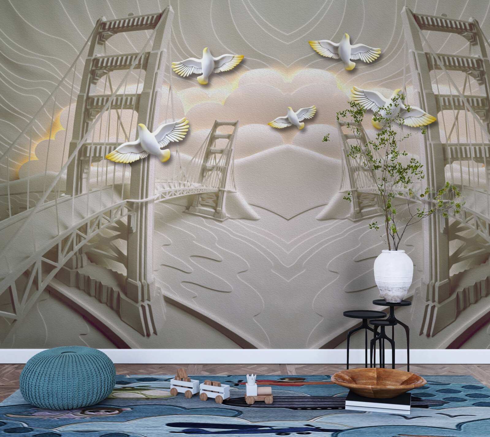 Fototapeta odbicie łabędzi nad mostami