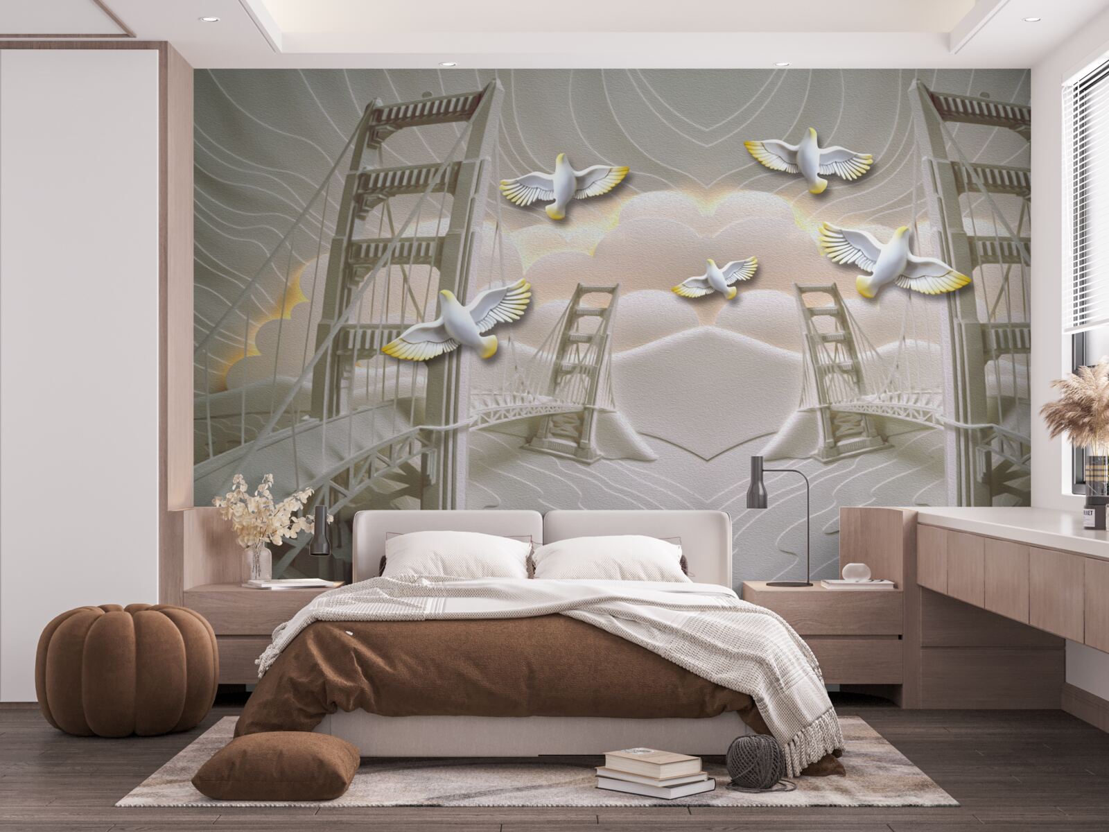 Fototapeta odbicie łabędzi nad mostami