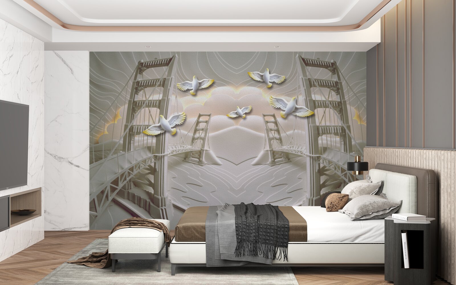 Fototapeta odbicie łabędzi nad mostami