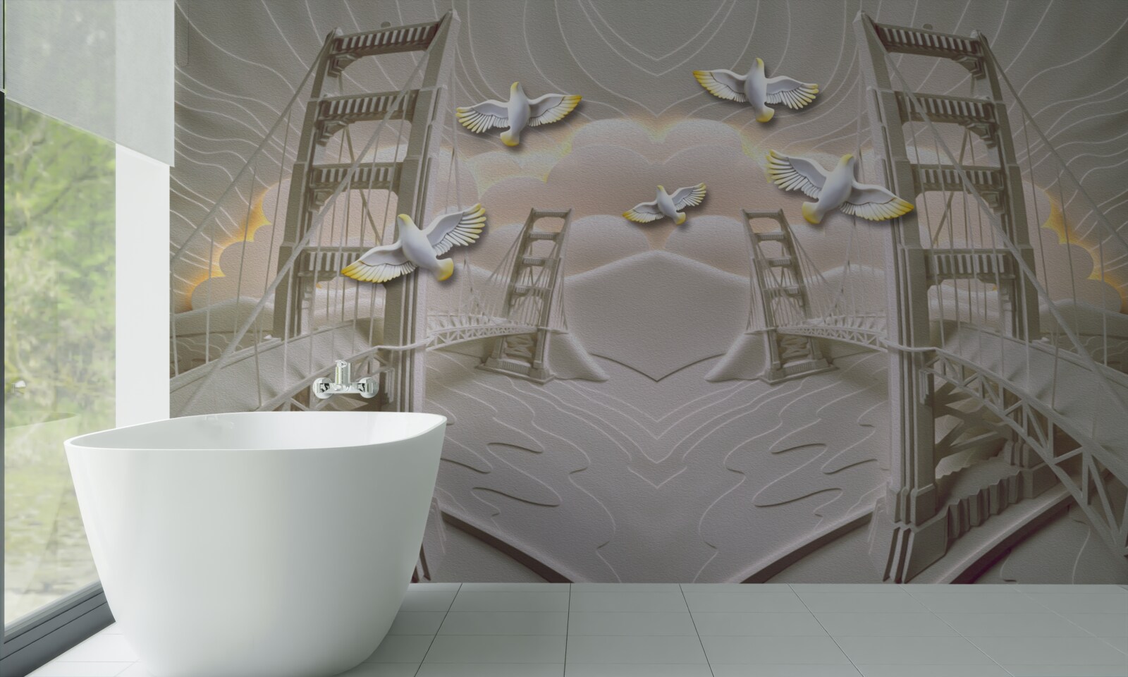 Fototapeta odbicie łabędzi nad mostami