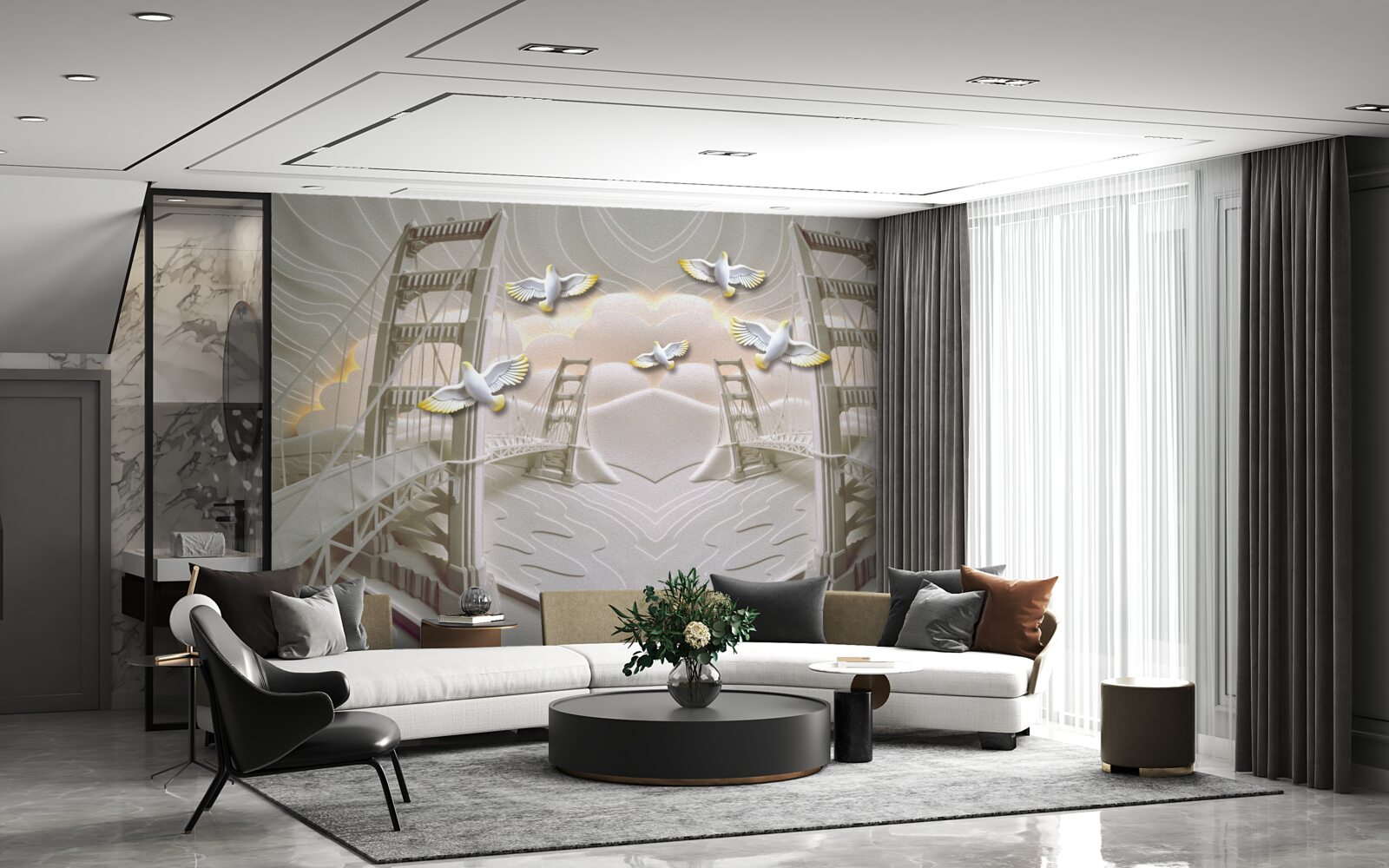 Fototapeta odbicie łabędzi nad mostami