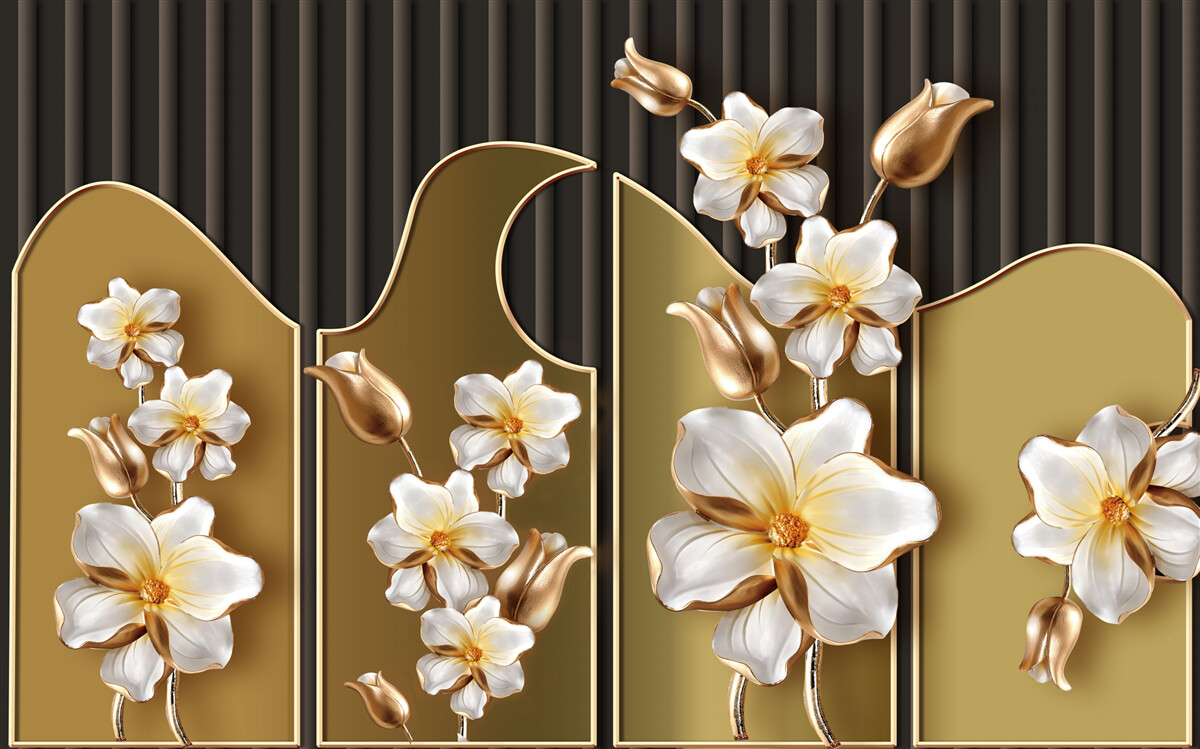 Fototapeta Śnieżnobiałe hiacynty na złotym tle