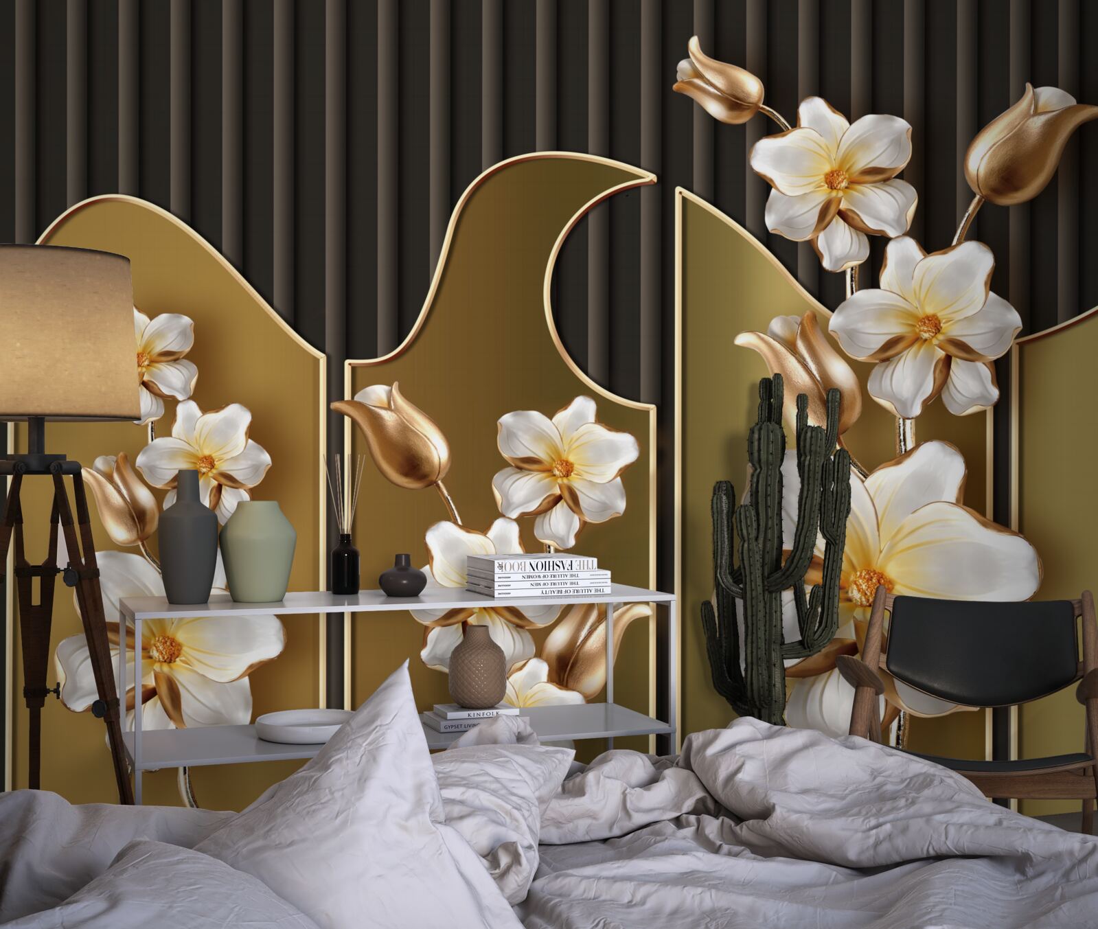 Fototapeta Śnieżnobiałe hiacynty na złotym tle