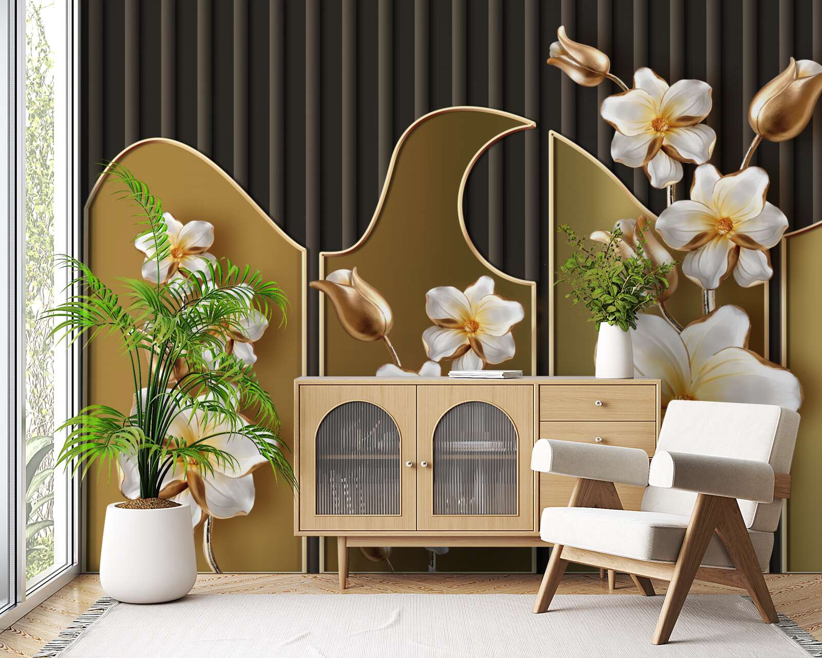 Fototapeta Śnieżnobiałe hiacynty na złotym tle