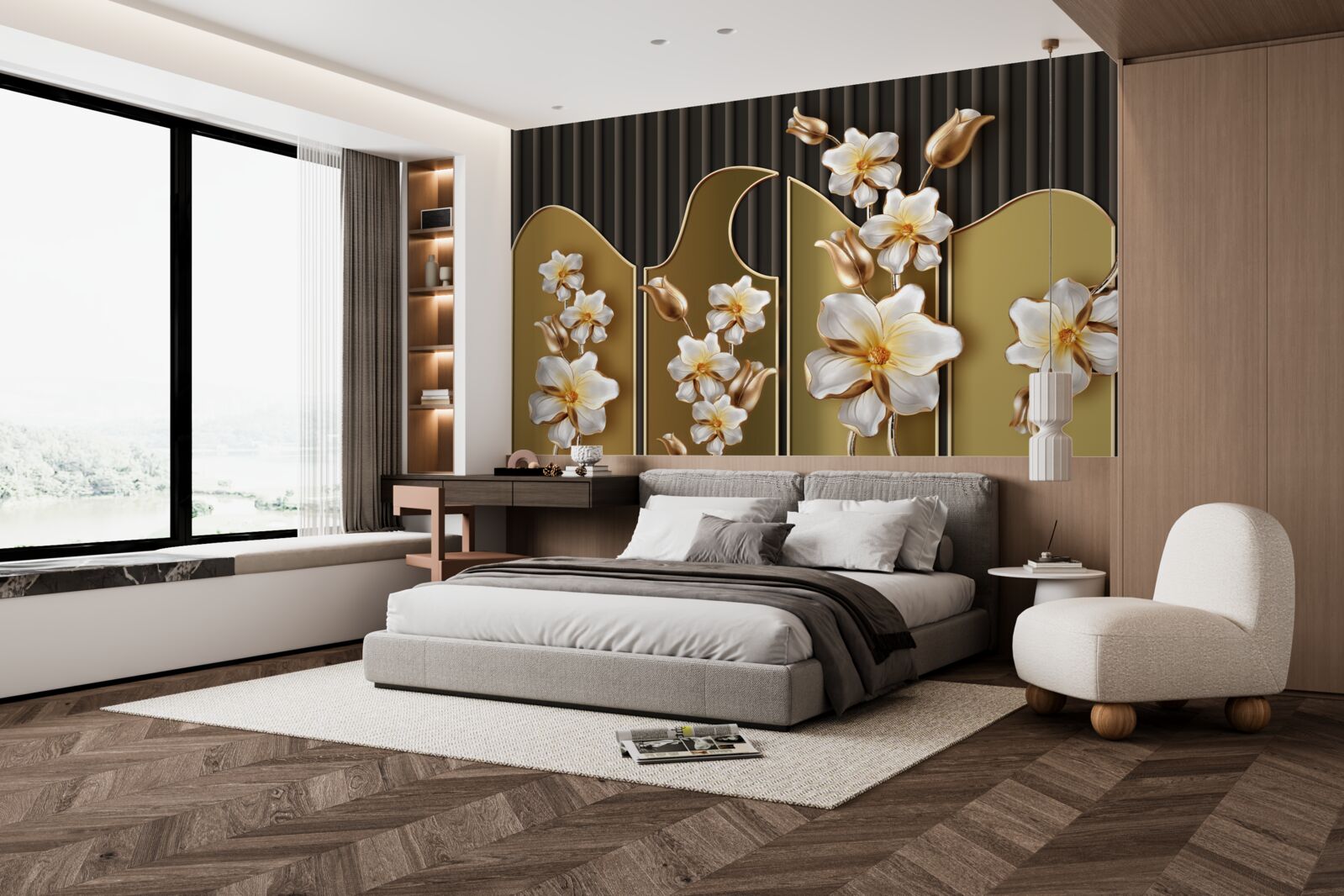 Fototapeta Śnieżnobiałe hiacynty na złotym tle