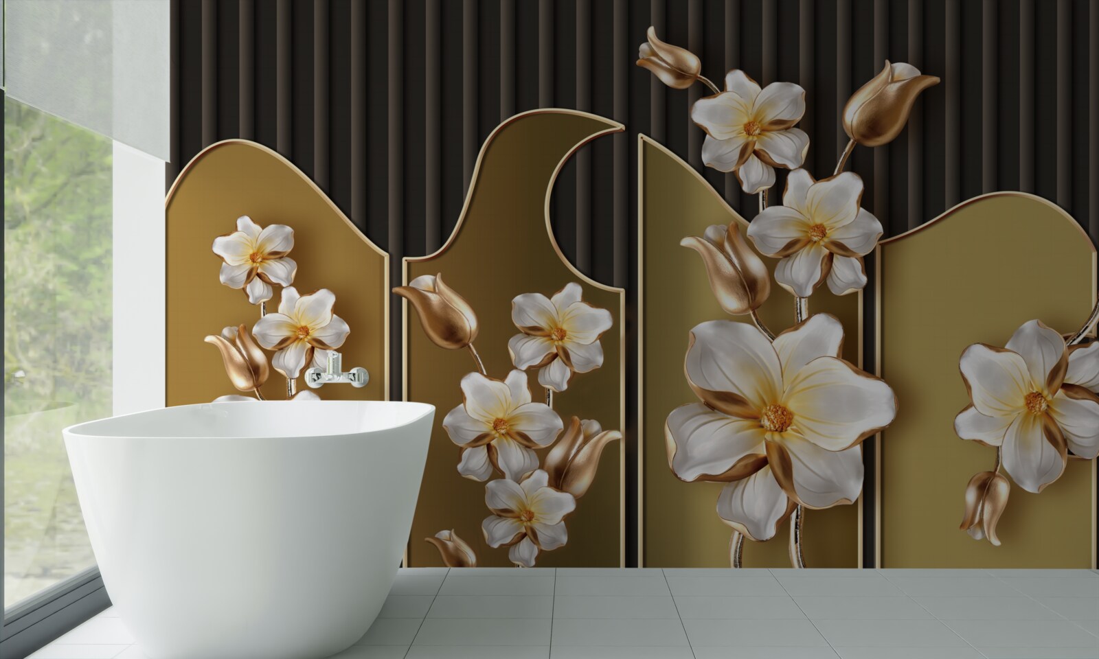 Fototapeta Śnieżnobiałe hiacynty na złotym tle