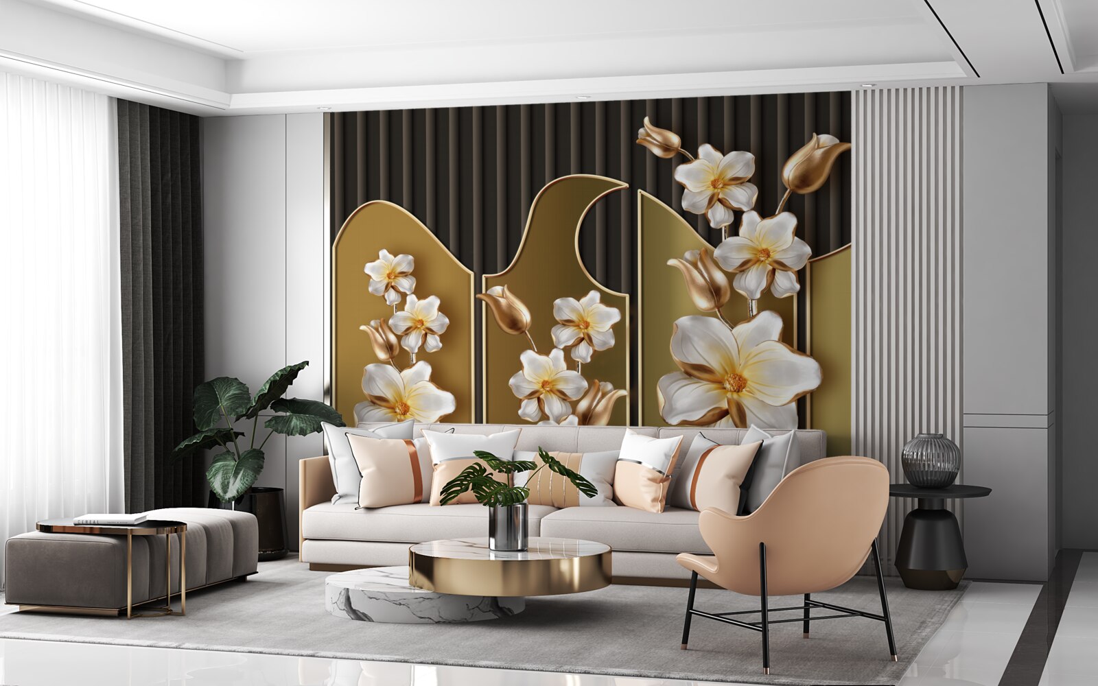 Fototapeta Śnieżnobiałe hiacynty na złotym tle