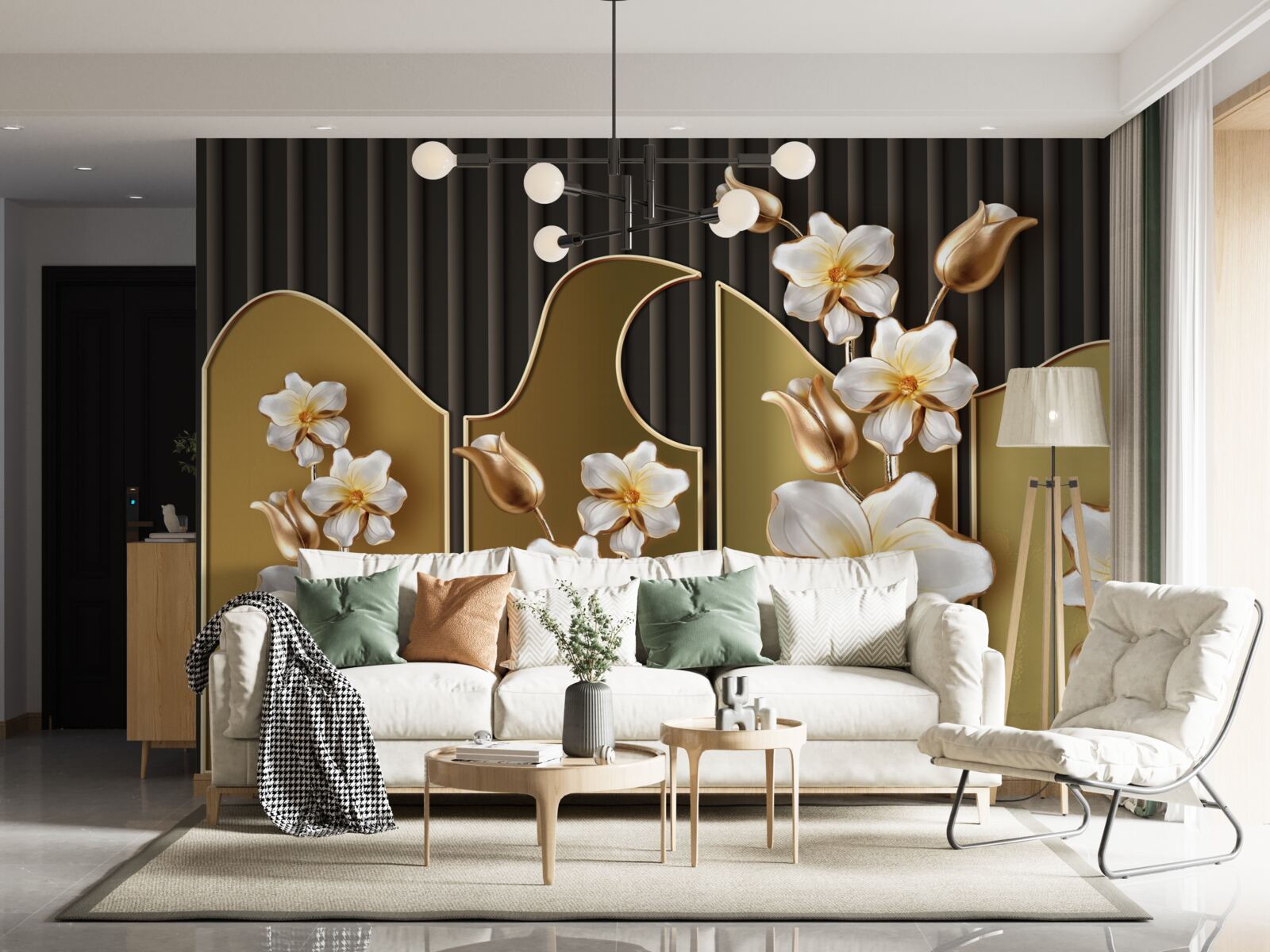 Fototapeta Śnieżnobiałe hiacynty na złotym tle