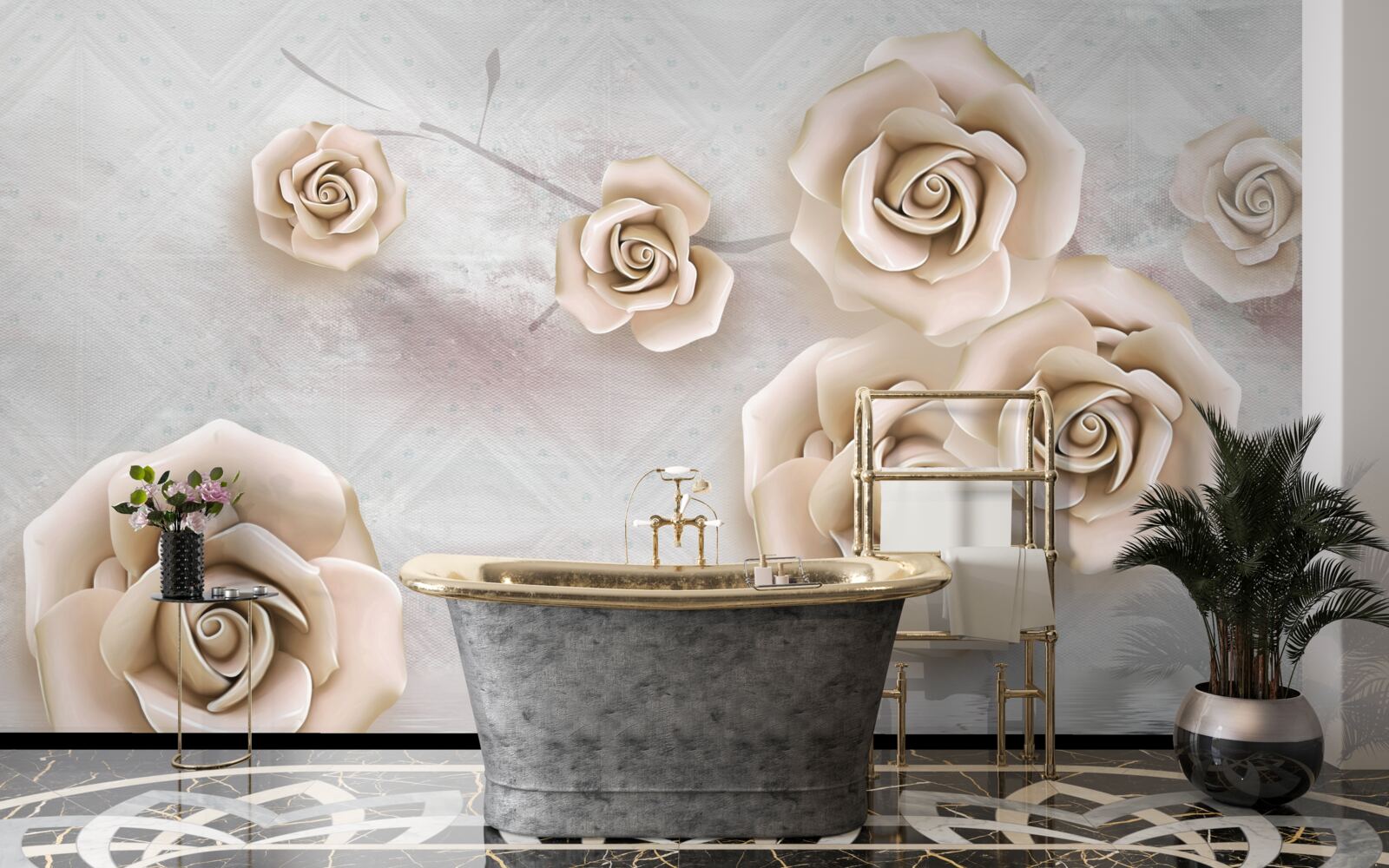 Fototapeta róża w kolorze brzoskwiniowym nad płynem